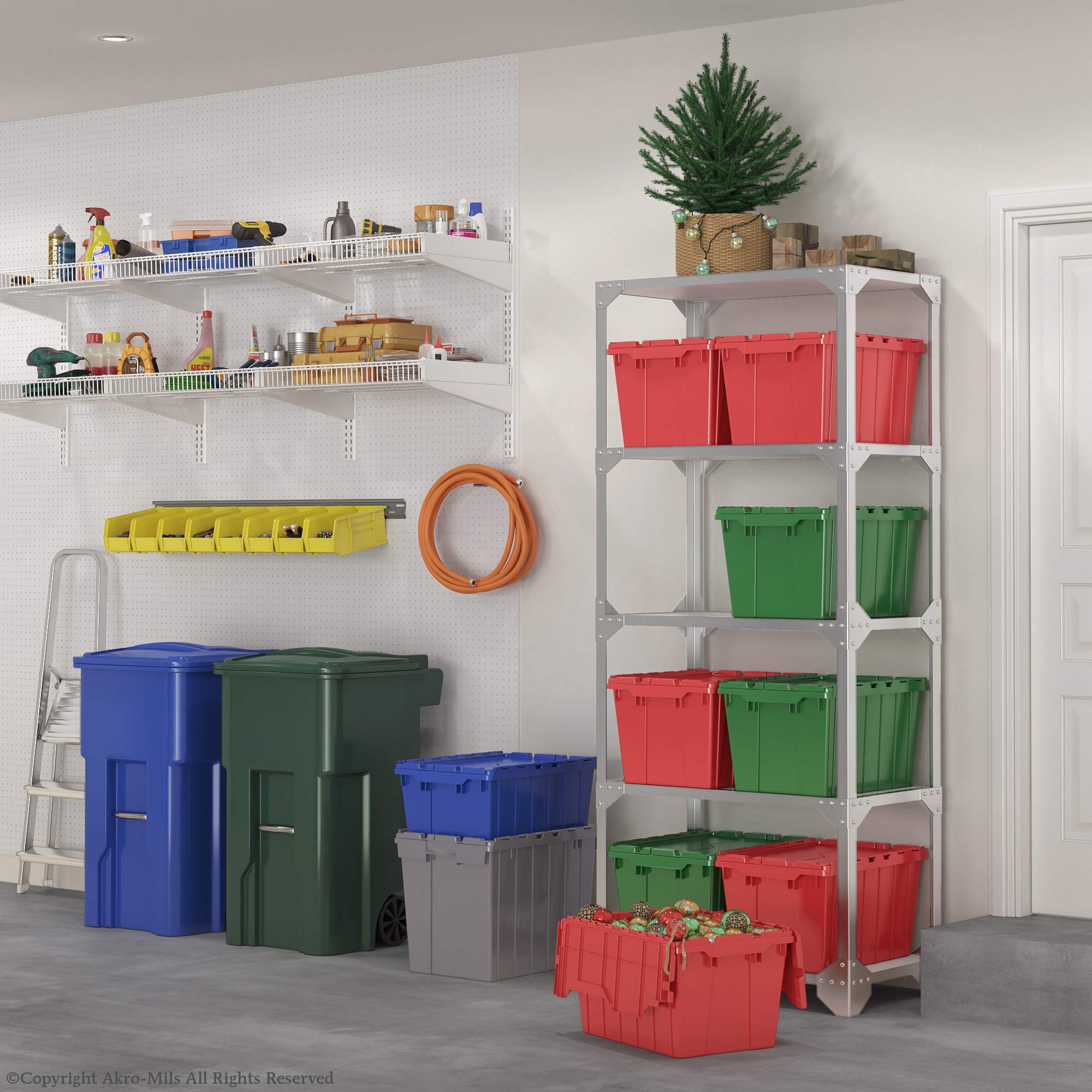 Akro-Mils 39170 Heavy-Duty Plastic Storage Tote with Hinged Lid - 21x15x17 Inches, Blue (3-Pack) - Ideal for Garage, Warehouse & Industrial Organization