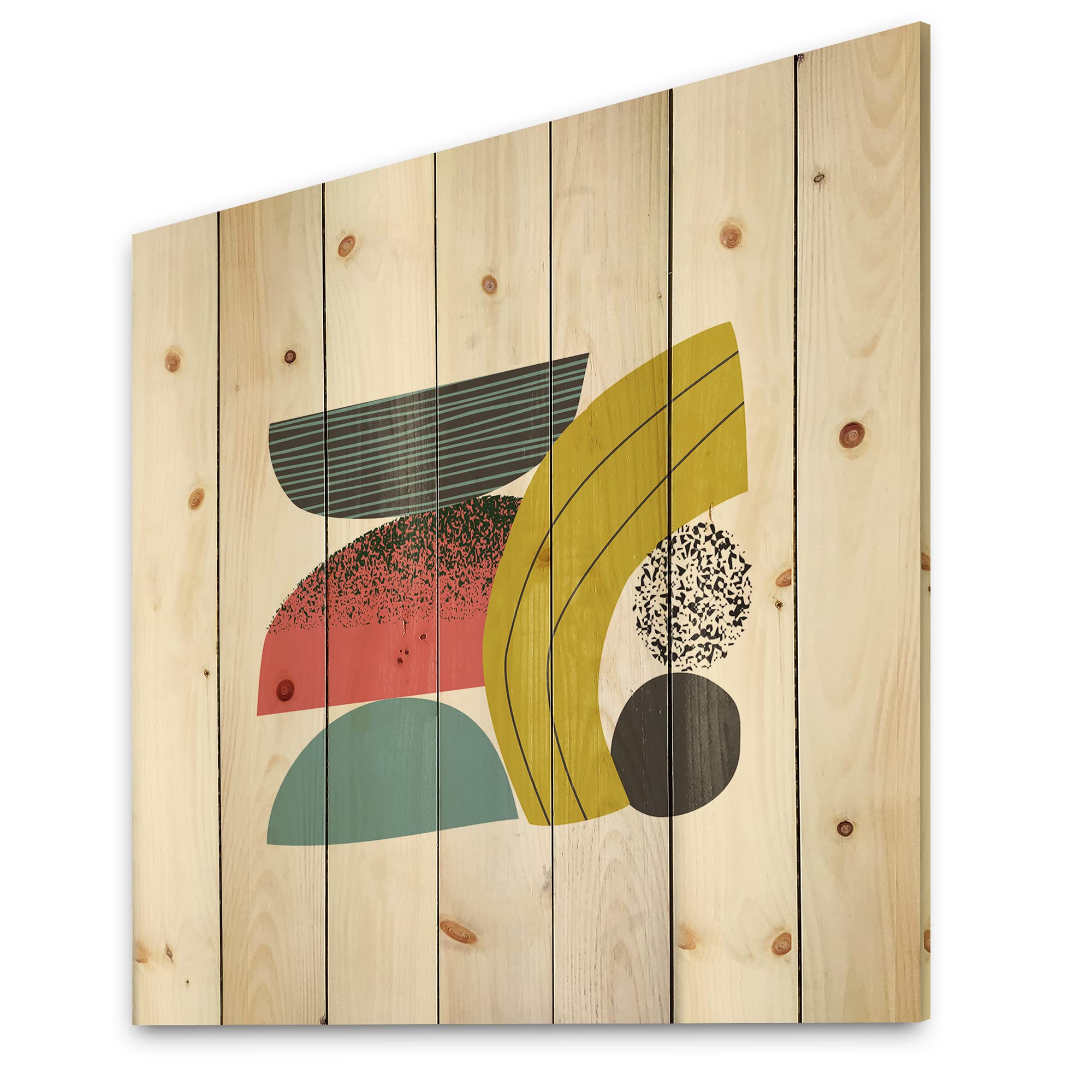 Modern Geometric Abstract Wood Wall Art - Colorful Yellow Contemporary Wood Panel Decor Printed on Natural Pine | Perfect for Living Room, Bedroom & Office Wall Decor