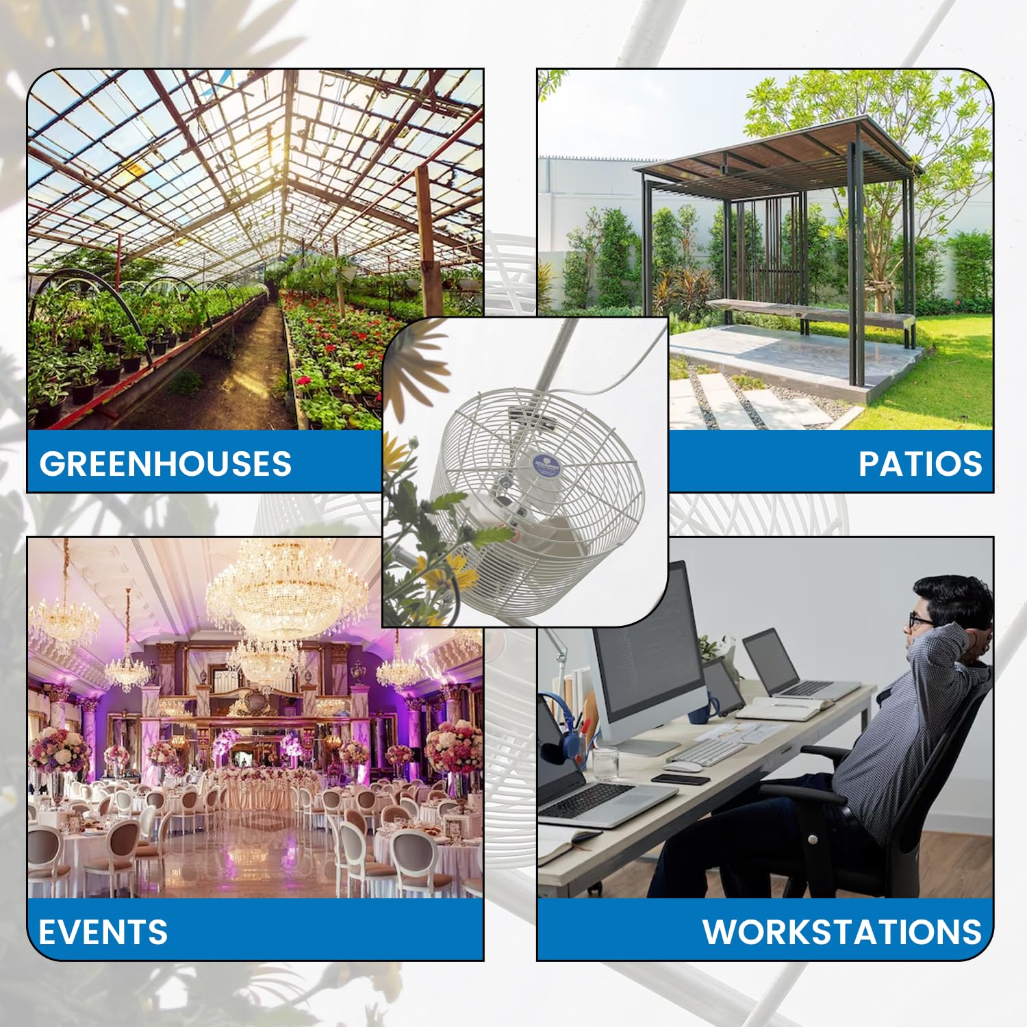 Schaefer Versa-Kool High-Power Air Circulator Fan with Button Control - 1470 CFM Ceiling & Wall Mount Greenhouse Fan with Steel Guards | Perfect for Greenhouses, Warehouses & Indoor Ventilation