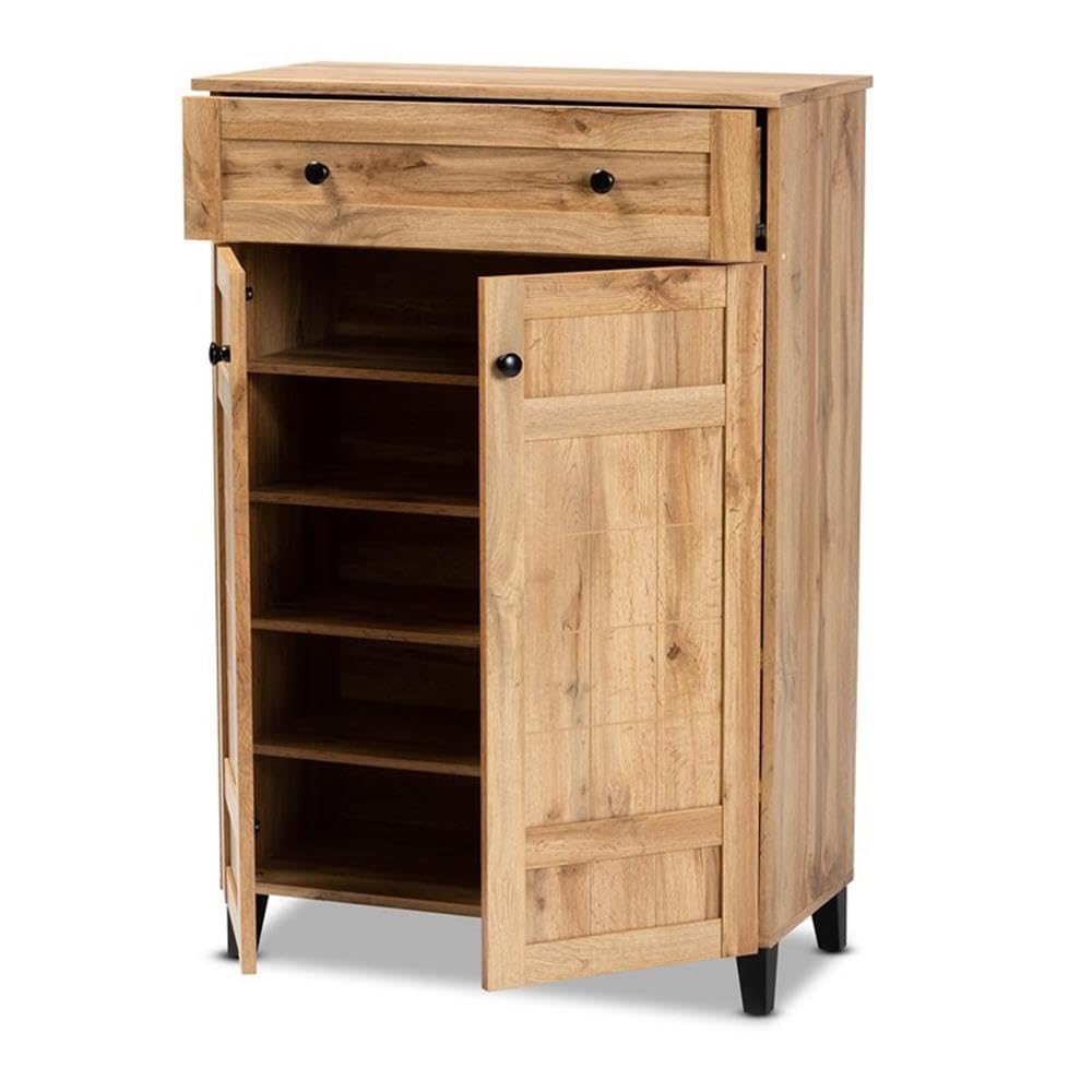 Baxton Studio Glidden Modern Shoe Storage Cabinet - 1-Drawer Oak Brown Wooden Entryway Organizer for Shoes, Boots & Home Décor | Perfect for Hallway, Closet & Bedroom Organization