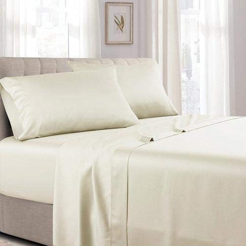 Luxury 300 Thread Count Solid Sateen Sheet Set - Queen Size Ivory Bedding for Hotel & Home - Soft Breathable Bed Sheets for All Seasons