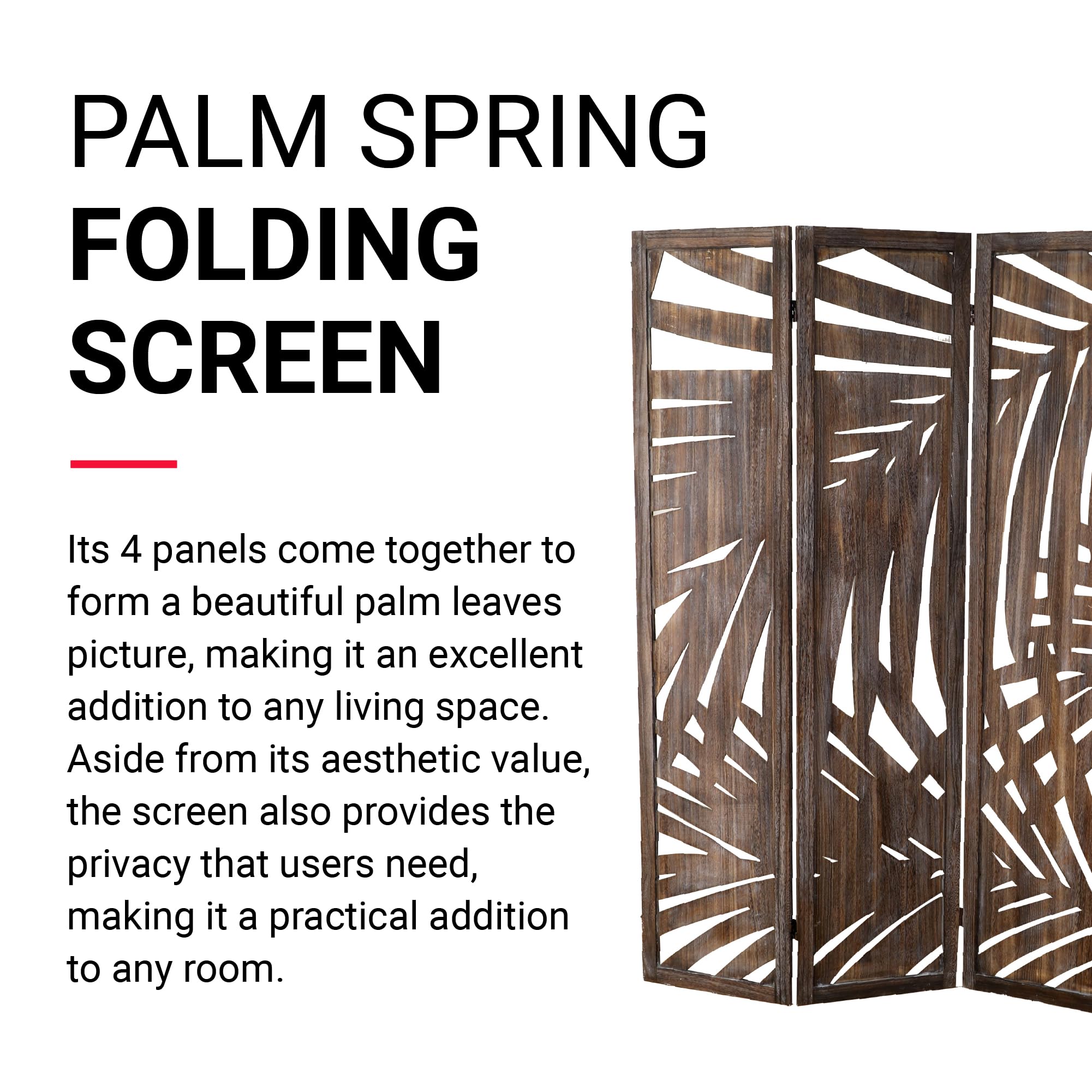 Proman Products - Wooden Room Divider Folding Screen with Palm Leaf Design, Smoked Brown - Perfect for Home, Office, and Event Decor - Adds Privacy and Tropical Style to Any Space