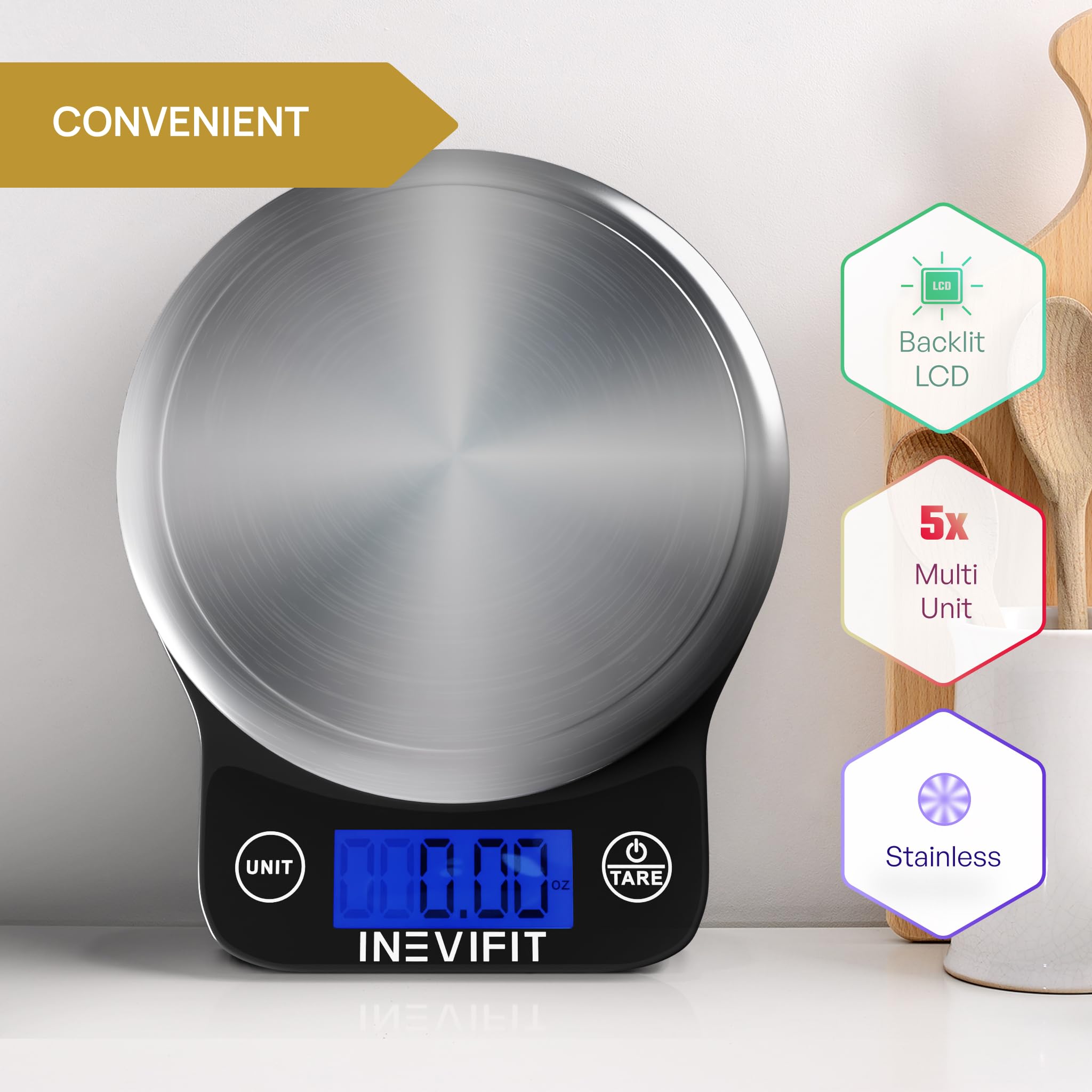 INEVIFIT EROS Bluetooth Smart Scale & Digital Kitchen Scale Bundle - Body Fat Monitor with Nutrition Tracking App | Perfect for Home Gym, Weight Loss & Meal Prep | Includes Batteries