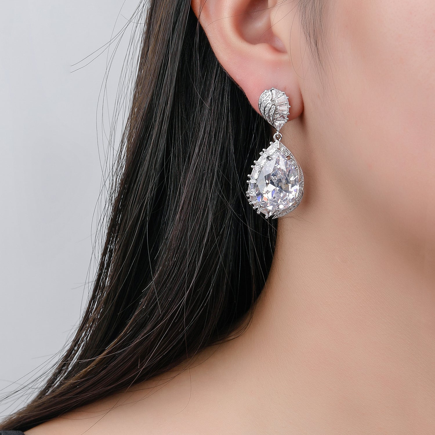 5A Cubic Zirconia Wedding Earrings for Bridesmaids - Elegant Silver Bridal Jewelry Set CE10840 - Perfect for Weddings, Proms, and Special Occasions