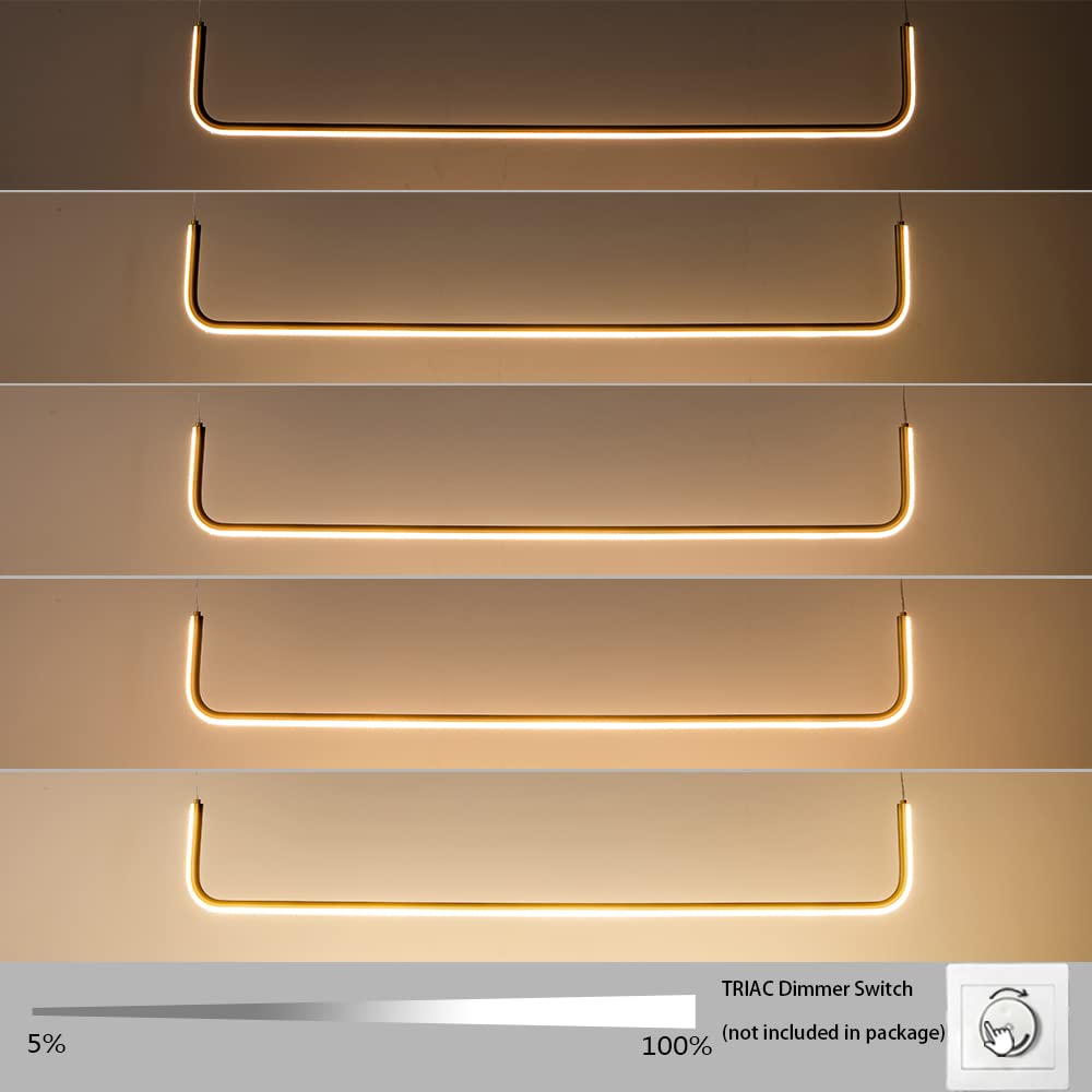 Modern LED Linear Pendant Light Fixtures - Dimmable Island Lighting for Kitchen, Dining Room, Living Room, Bar & Office - Brass Finish | Perfect for Contemporary Home & Commercial Spaces