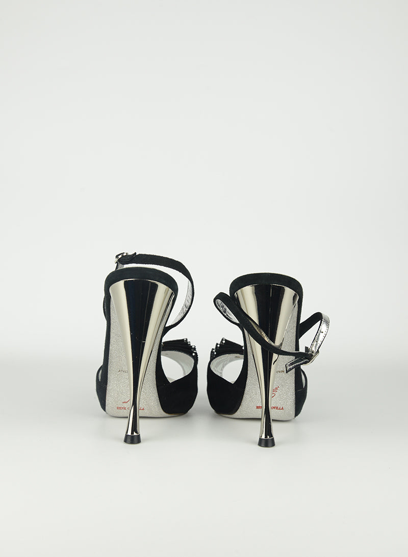 Rene Caovilla Black Bow Sandals Size 38 | Elegant Women's Dress Shoes for Weddings, Parties & Special Occasions