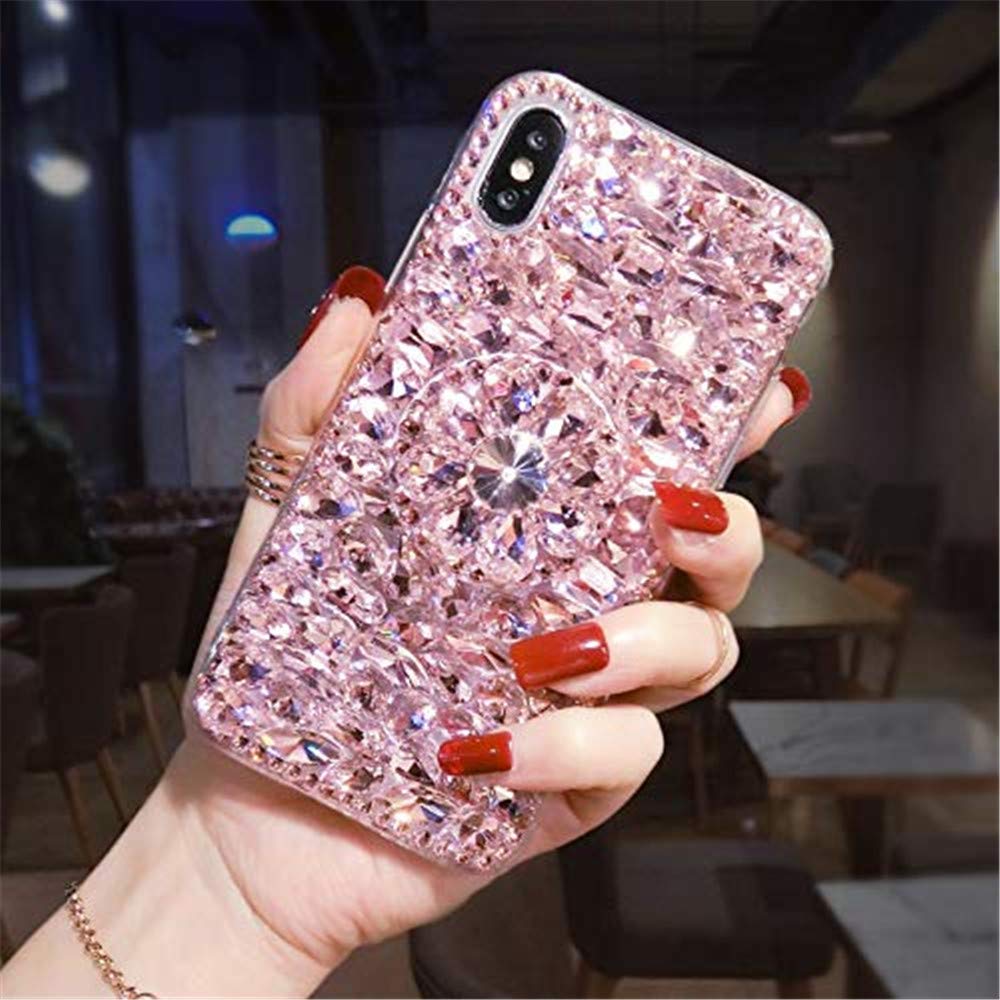 Sparkling Diamond Bling Phone Case for LG Velvet 5G (2020) - 3D Handmade Glitter Cover with Kickstand | Stylish Protective Case for Women & Girls | Perfect for Parties, Dating & Everyday Use (Pink)