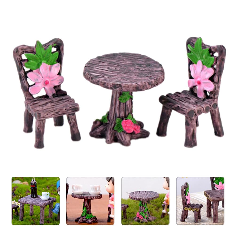 BESTOYARD 6-Piece Miniature Wooden Table and Chairs Set - Resin Fairy Furniture for Home Decor, Dollhouse Accessories & Fairy Garden Landscaping - Perfect for DIY Crafts, Fairy Tale Displays and Miniature Room Decoration