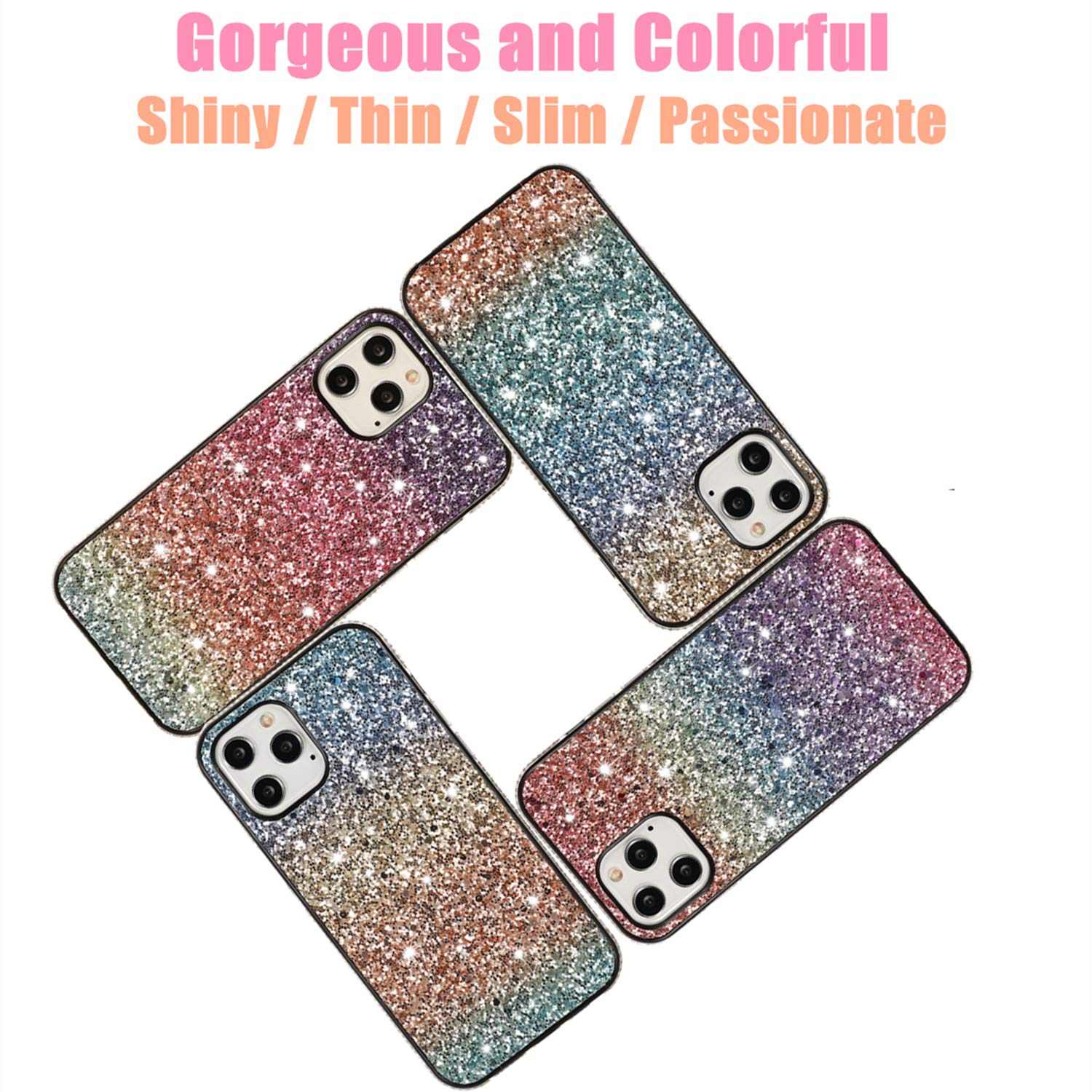 Solomo Glitter Luxury Sparkle Rainbow iPhone 12 Pro Max Case - Soft TPU Bumper with Bling Diamond Protection for iPhone 12 Pro Max 6.7