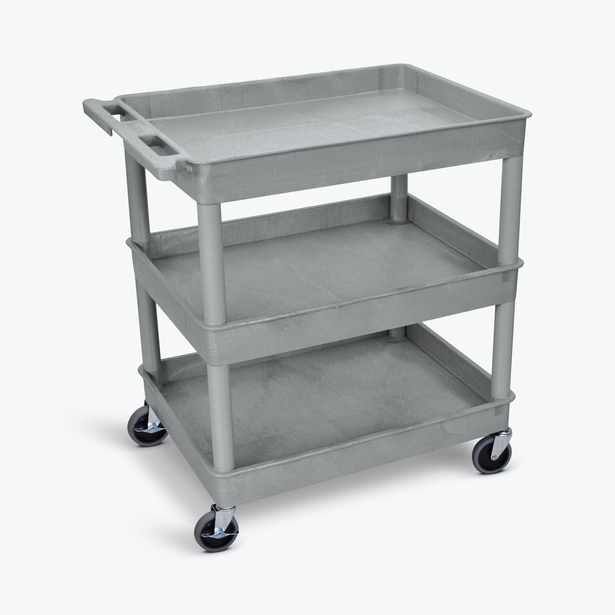 LUXOR TC111 B Large Rolling Utility Cart with 3 Shelves - Perfect for Kitchen, Office, or Workshop Storage & Organization