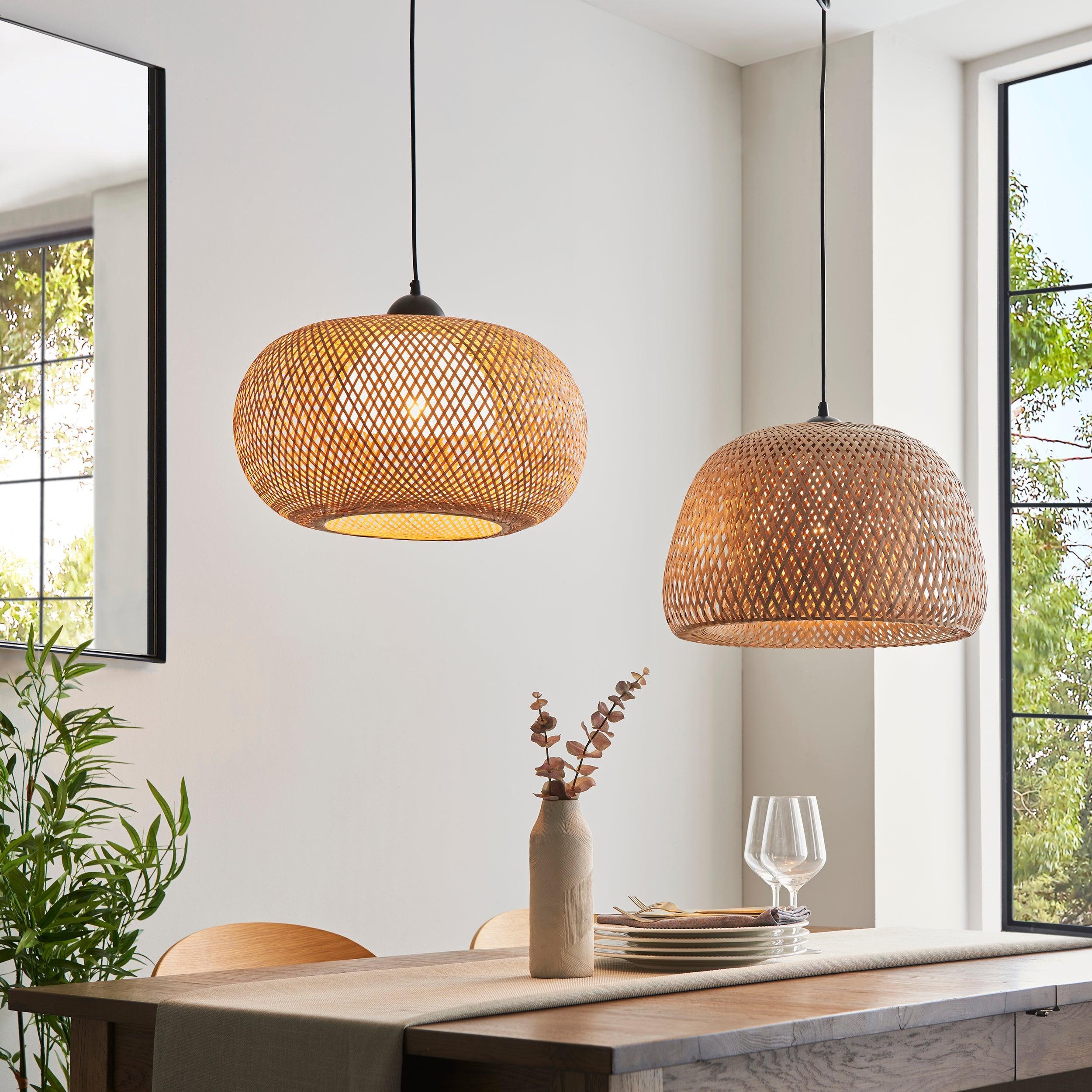 Bali Natural Bamboo Ceiling Pendant Light - Handwoven Rattan Chandelier for Boho Home Decor, Living Room, Bedroom & Patio Lighting