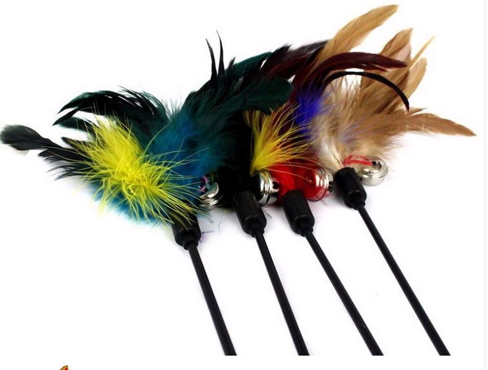 Interactive Cat Feather Teaser Toy Wand with Suction Cup & Replaceable Toys - Fun Exercise for Indoor Cats to Play Chase - Perfect for Playtime & Bonding (Colorful - Version 2)