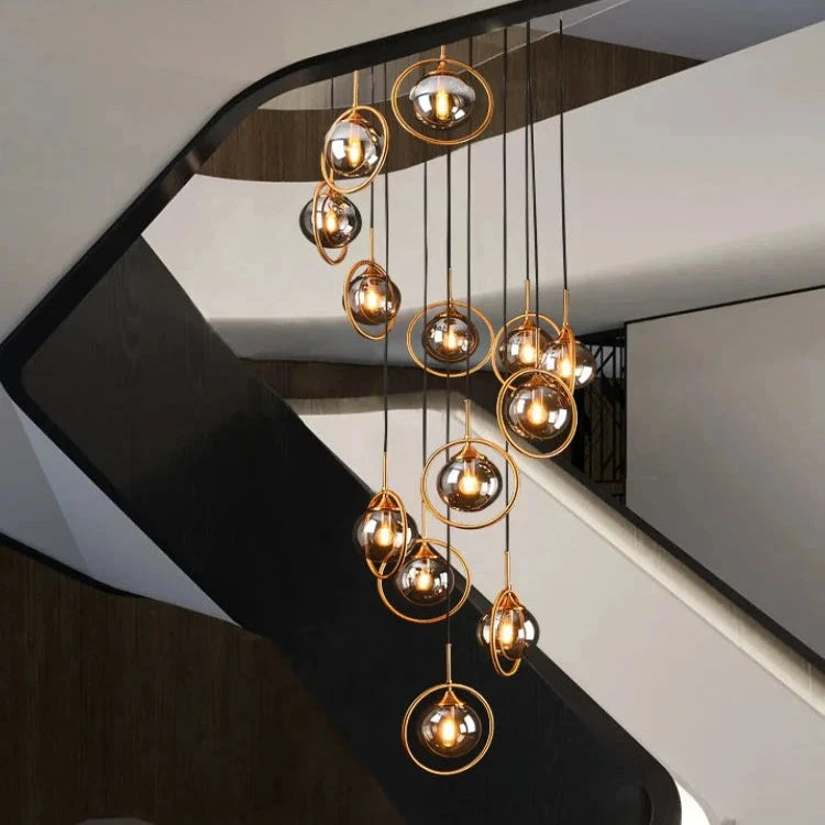 Tenza Modern Staircase Chandelier - Elegant Crystal Pendant Lighting Fixture for Hallway, Foyer & Stairwell | Dimmable LED Chandelier for Home Decor