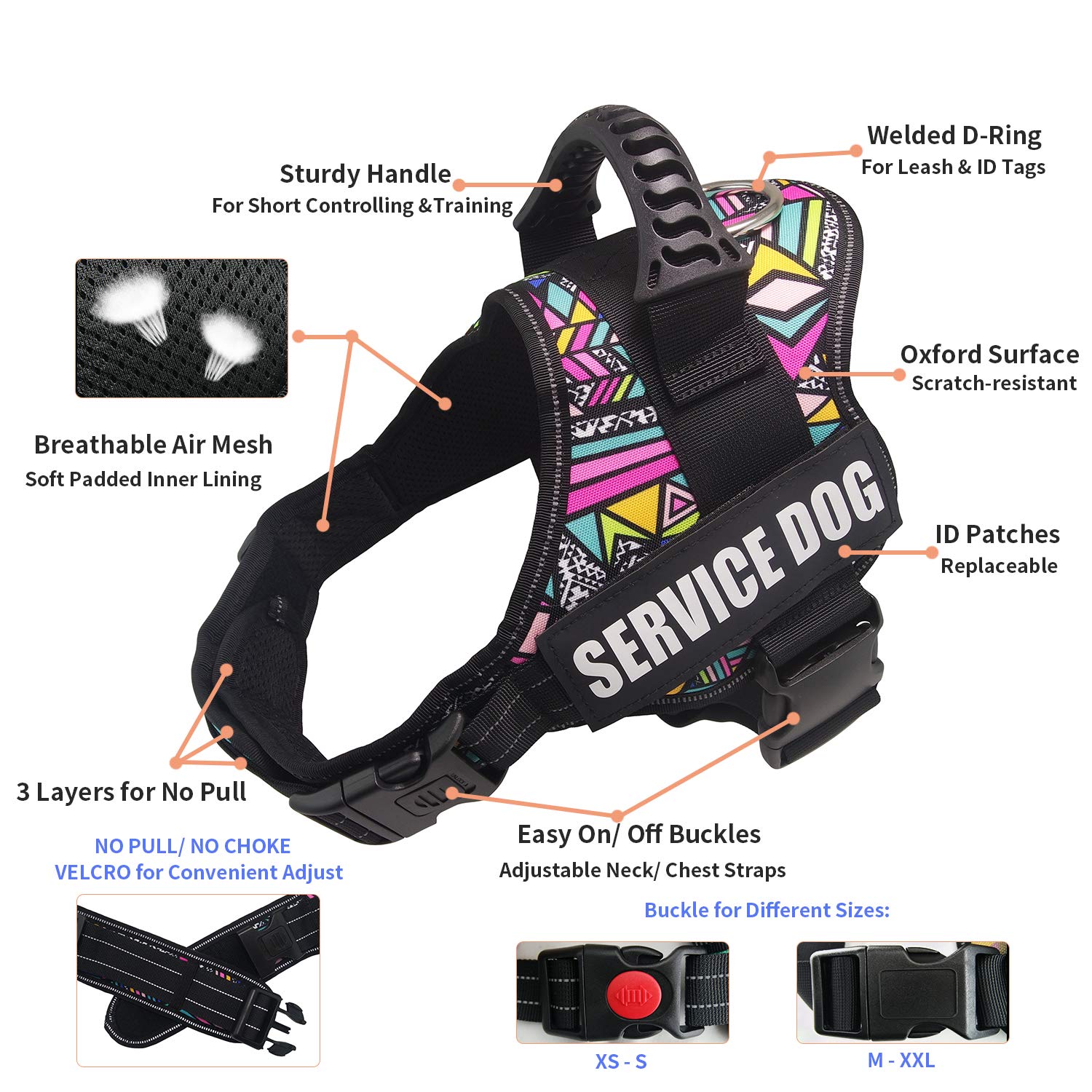Dihapet No Pull Dog Harness - Adjustable Service Dog Vest for Training, Walking & Jogging - Reflective Pet Safety Vest for Small Medium Large Dogs - Perfect for Outdoor Adventures & Daily Walks