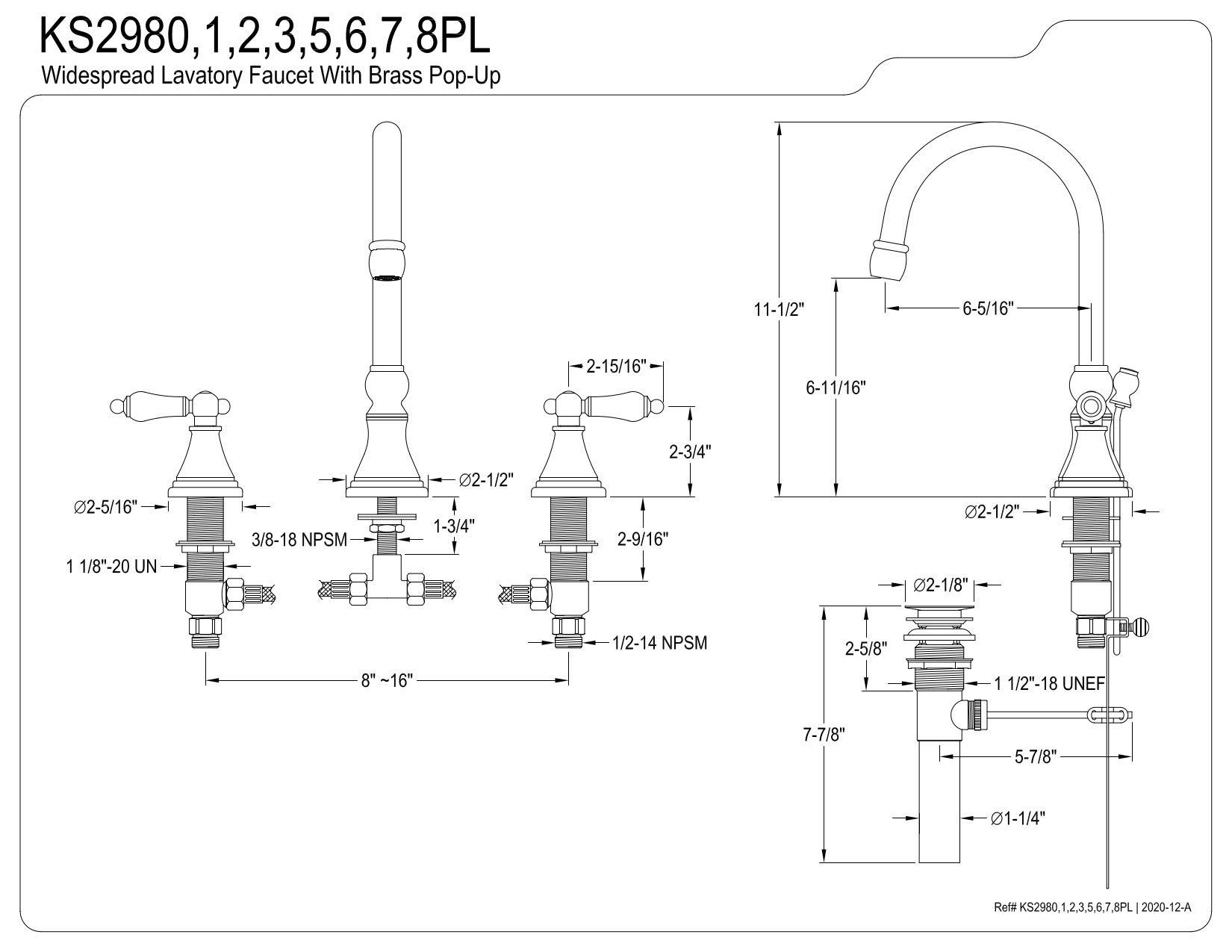 Kingston Brass KS2983PL Governor Widespread Bathroom Faucet - 13.88 x 6.31 x 11.5 Inches, Antique Brass Finish - Perfect for Vintage Style Bathrooms and Powder Rooms