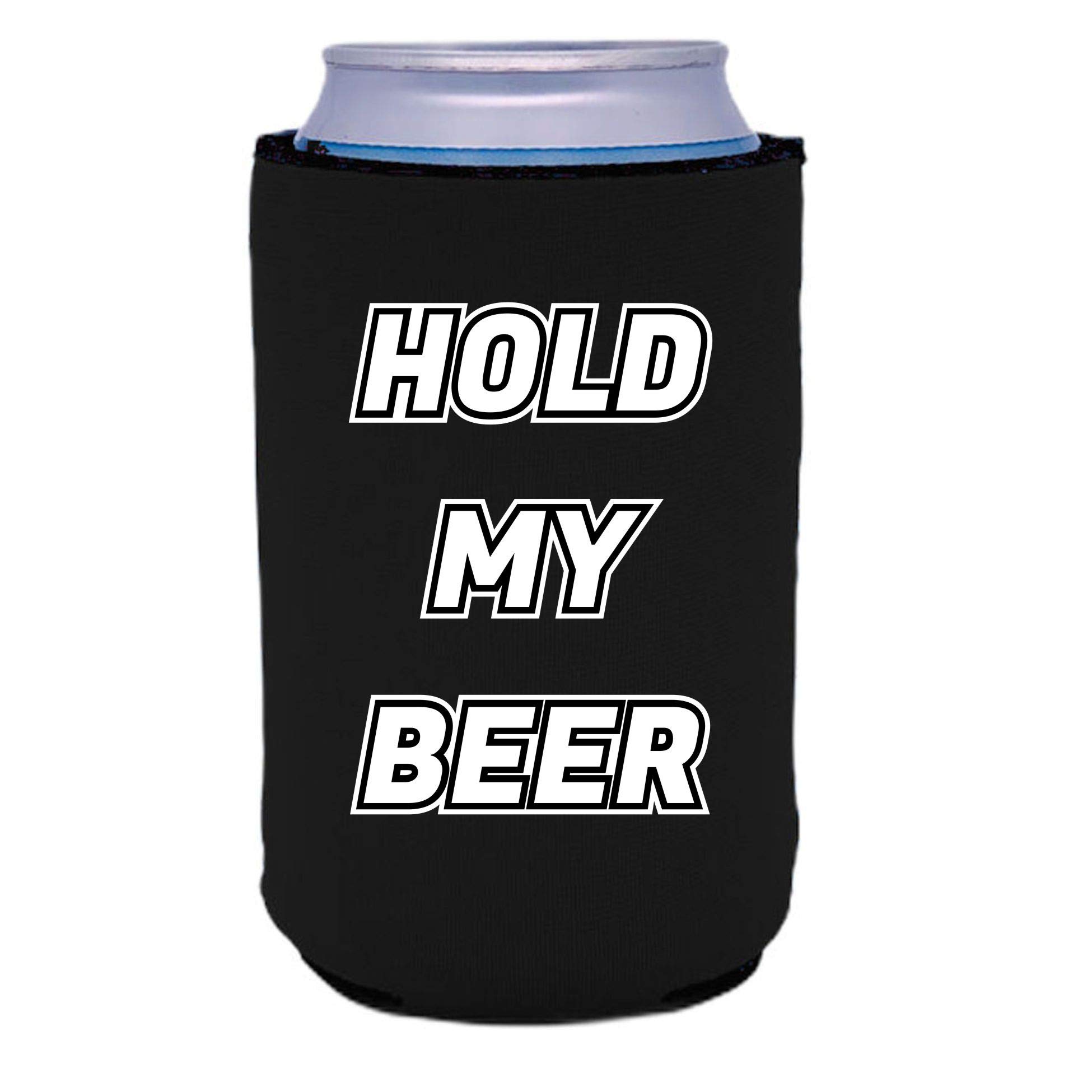 Hold My Beer Collapsible Can Cooler - Insulated Beer Can Holder for Camping, Beach & Tailgating (Black, 1 Pack)