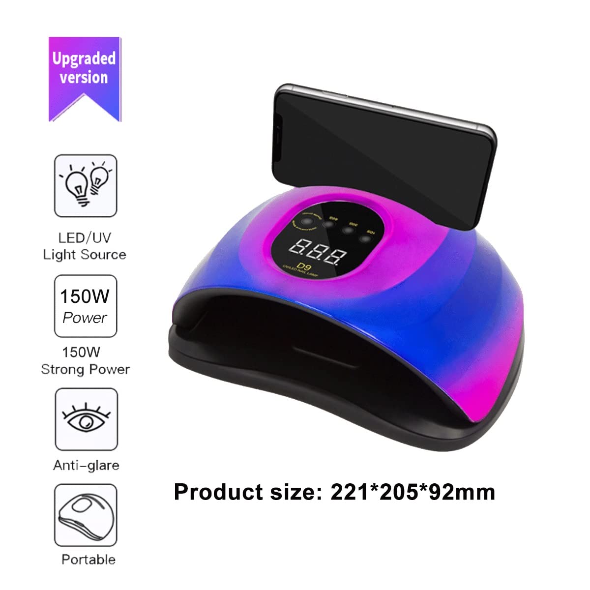 Professional 150W UV LED Nail Lamp with Dual LED Lights & Auto Sensor - Fast Drying Gel Polish Dryer for Hands & Feet, 4 Timer Settings (Purple) | Perfect for Home Manicures, Salon Nail Art & DIY Gel Nail Extensions