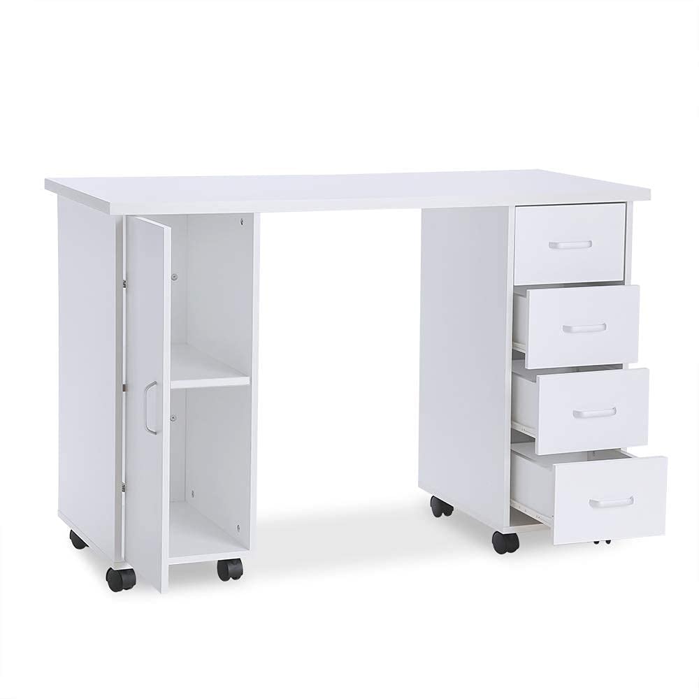 Professional Acetone-Resistant Wooden Nail Table for Salon & Spa - Manicure Pedicure Station with Storage Cabinet, Drawers, Adjustable Wheels & Wrist Rest - Perfect for Nail Technicians, Home Salons & Beauty Studios