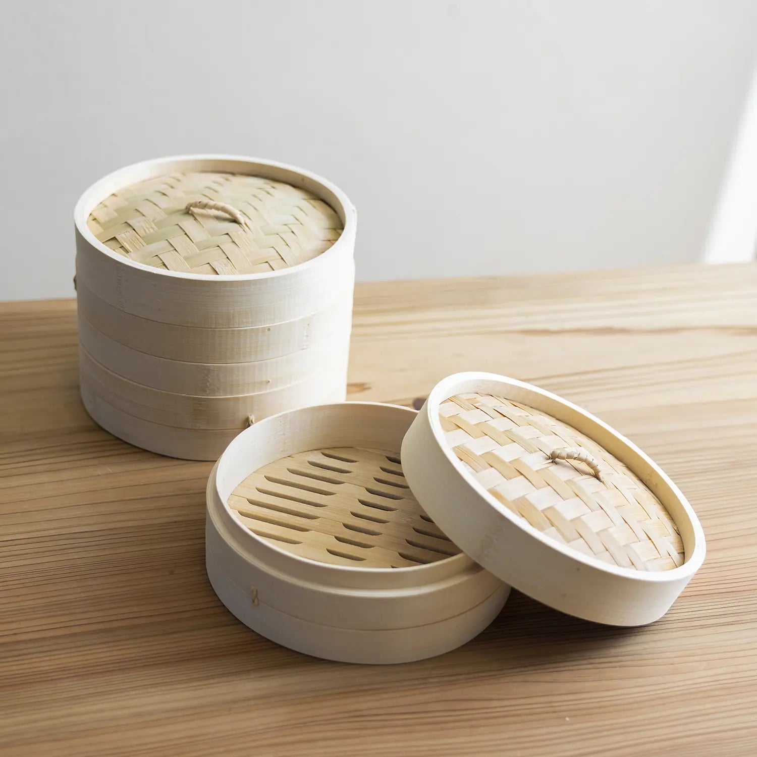EBM Premium Bamboo Steamer Set - 3-Layer Stackable Bamboo Basket for Dumplings, Buns & Vegetables | Healthy & Eco-Friendly Cooking | Perfect for Asian Cuisine, Meal Prep & Party Serving