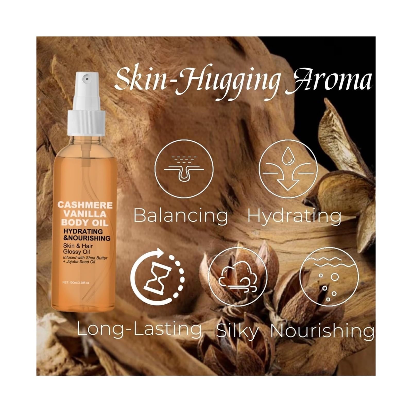 Premium French Vanilla Cashmere Body & Hair Oil - Hydrating, Firming & Nourishing for Skin & Hair Care - Perfect for Spa, Massage & Daily Moisturizing (1pc)