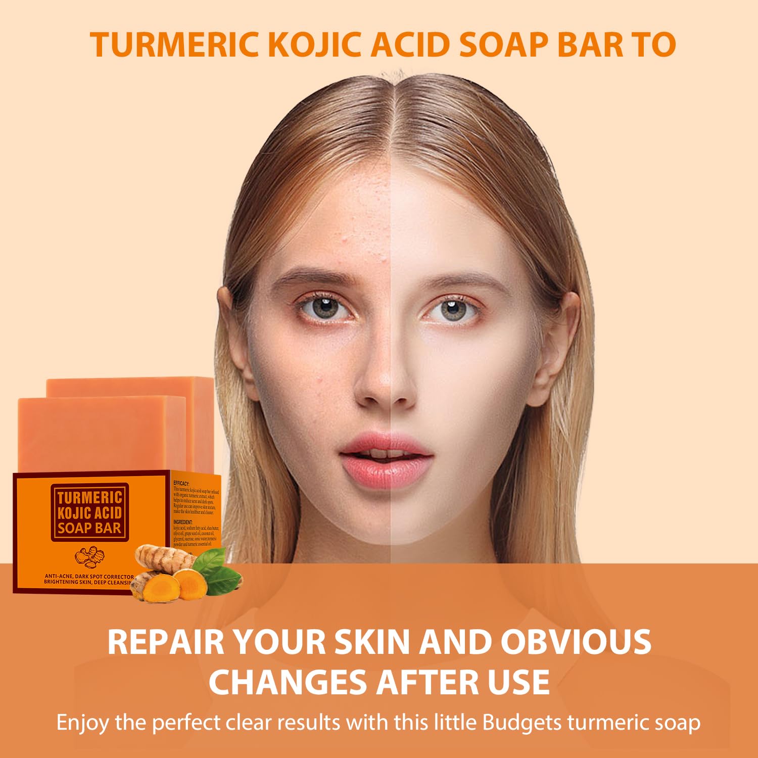 Turmeric & Kojic Acid Soap Bar 200g - Brightening Face & Body Wash for Dark Spots, Acne Treatment, Exfoliating & Cleansing - Natural Skin Lightening Soap for Glowing Complexion (Perfect for Daily Skincare Routine & Post-Sun Care)