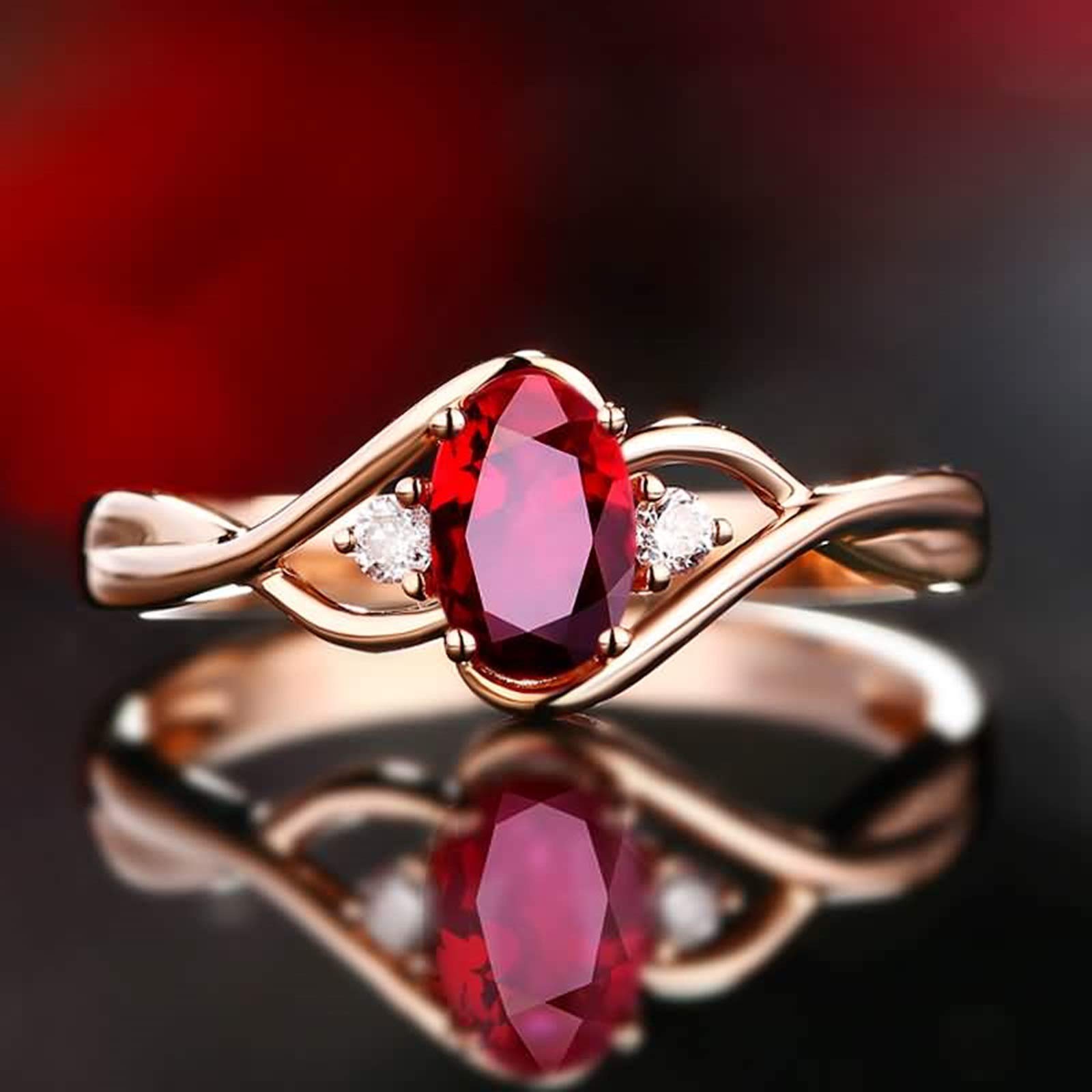 18ct Rose Gold Wedding Ring for Women - 0.5ct Oval Ruby Engagement Ring with Infinity Design | Elegant Ladies Wedding Band Jewelry for Anniversary, Proposal & Special Occasions