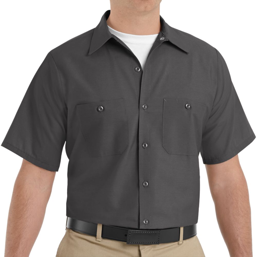 Red Kap Men's Short Sleeve Industrial Work Shirt - Durable Cotton Twill, Moisture-Wicking, Charcoal (SP24CH) - Perfect for Construction, Warehouse & Mechanic Work