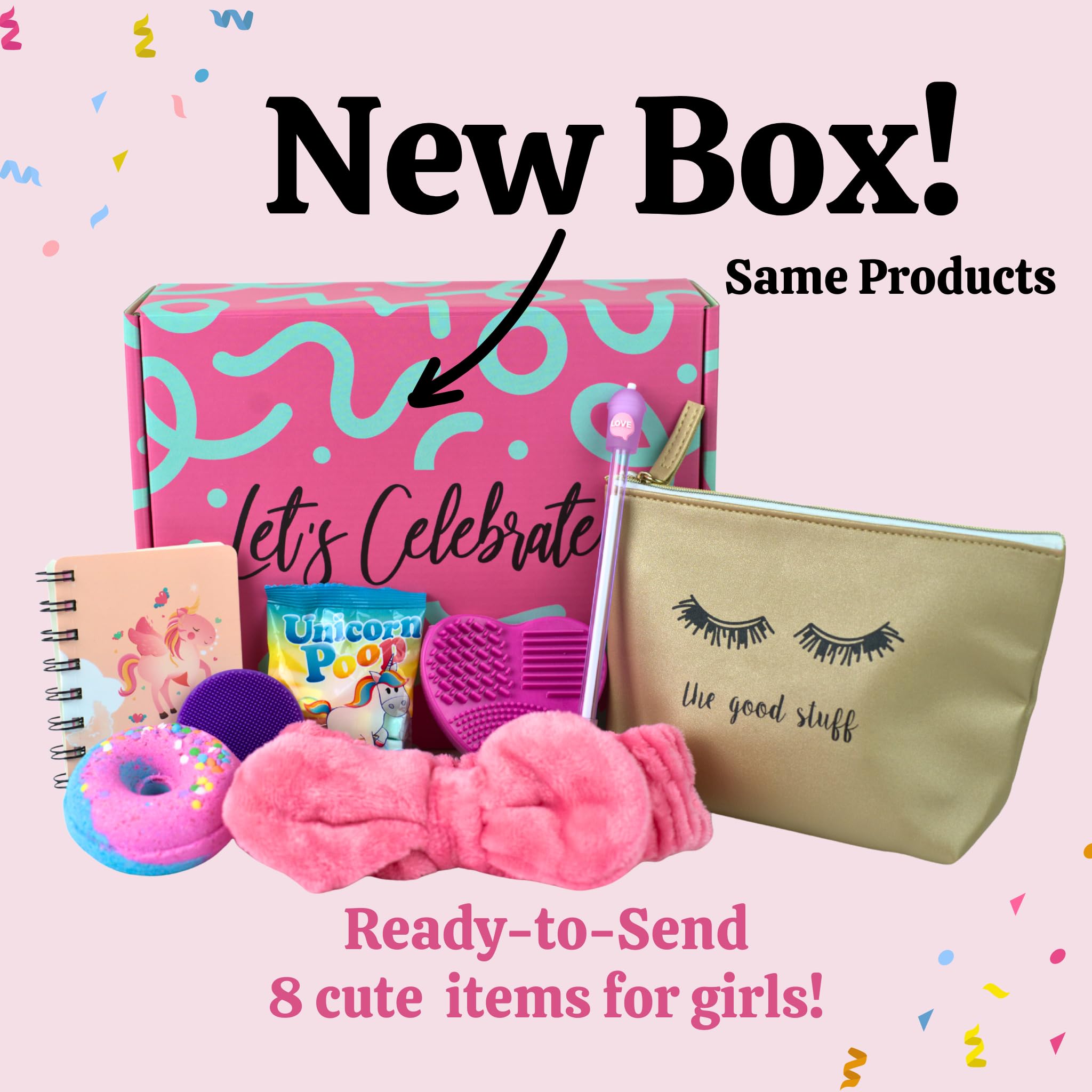 **Spa Gift Set for Teen Girls - 8-Piece Birthday Present Box with Hair Band, Cosmetic Bag, Makeup Brush Cleaner & Bath Bombs | Perfect Gift for Girls 9-15 | Relaxation & Self-Care Kit for Teens**
