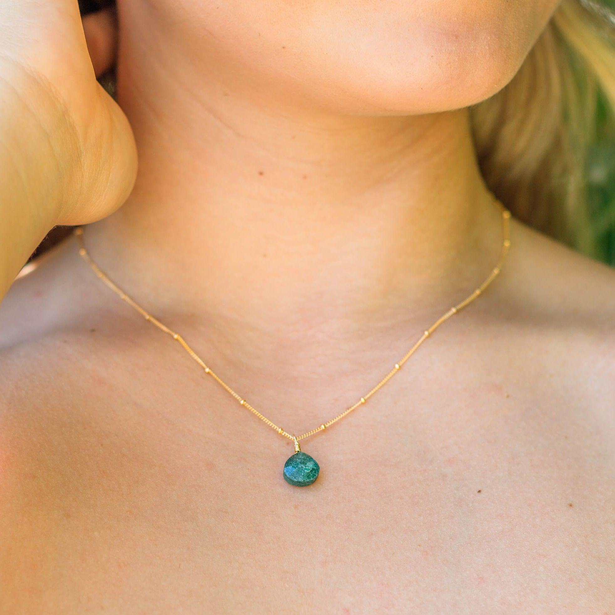 Tiny Aventurine Teardrop Crystal Pendant Necklace - Natural Gemstone Jewelry for Women - Perfect for Meditation, Healing & Everyday Wear