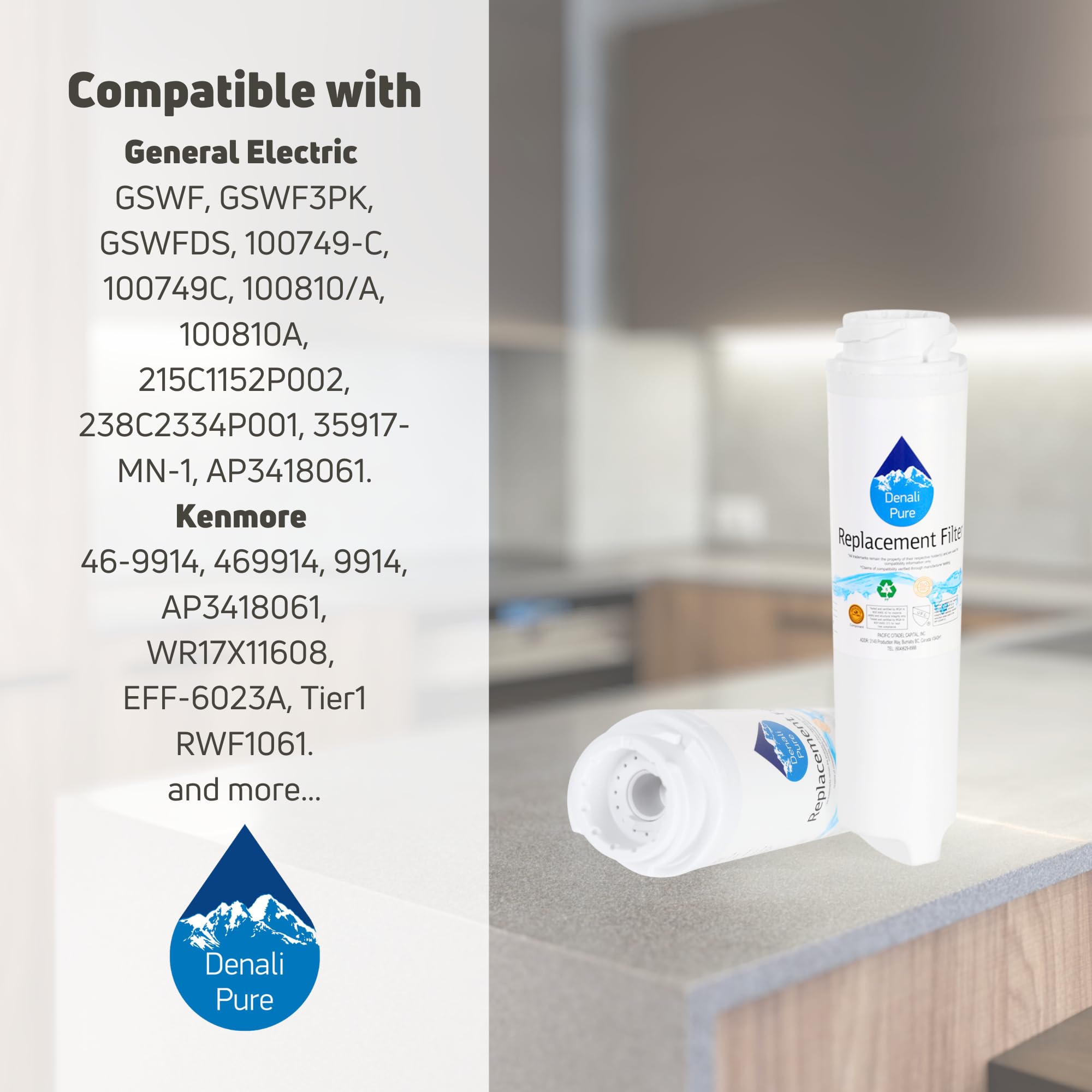 6-Pack GE PDS22MFWACC Refrigerator Water Filter Replacement - Compatible with GE GSWF Fridge Water Filter Cartridge | Clean Drinking Water for Home & Office