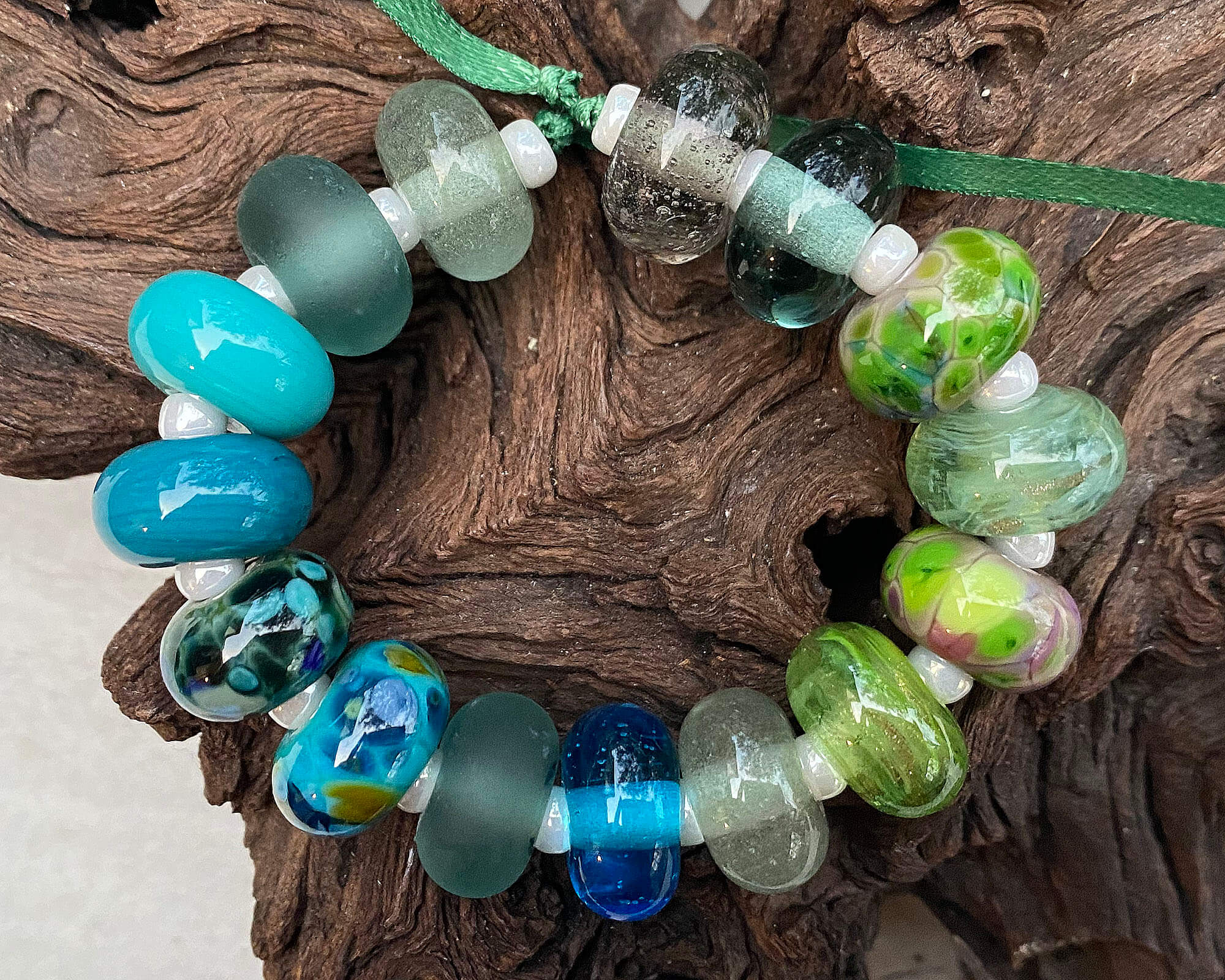 15 Turquoise & Green Mix Lampwork Beads Set for Jewelry Making - Handmade Glass Beads DIY Craft Supplies - Perfect for Necklaces, Bracelets, and Earrings