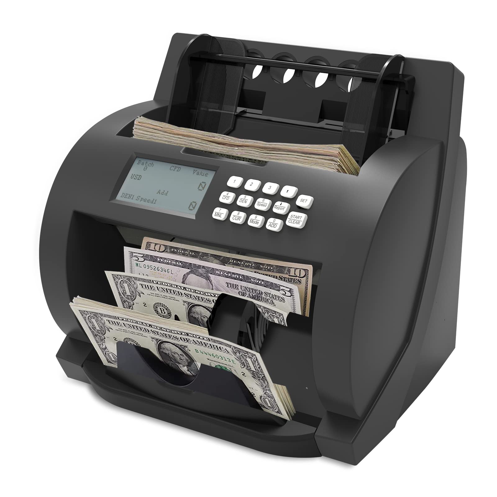 Money Counter Machine with UV/MG/MT/IR/WM/2D Counterfeit Detection - Counts Dollars, Euros & Pounds - 1500 Bills/Min Speed - LCD Display & Batch Mode - Perfect for Banks, Retail Stores & Cash-Intensive Businesses