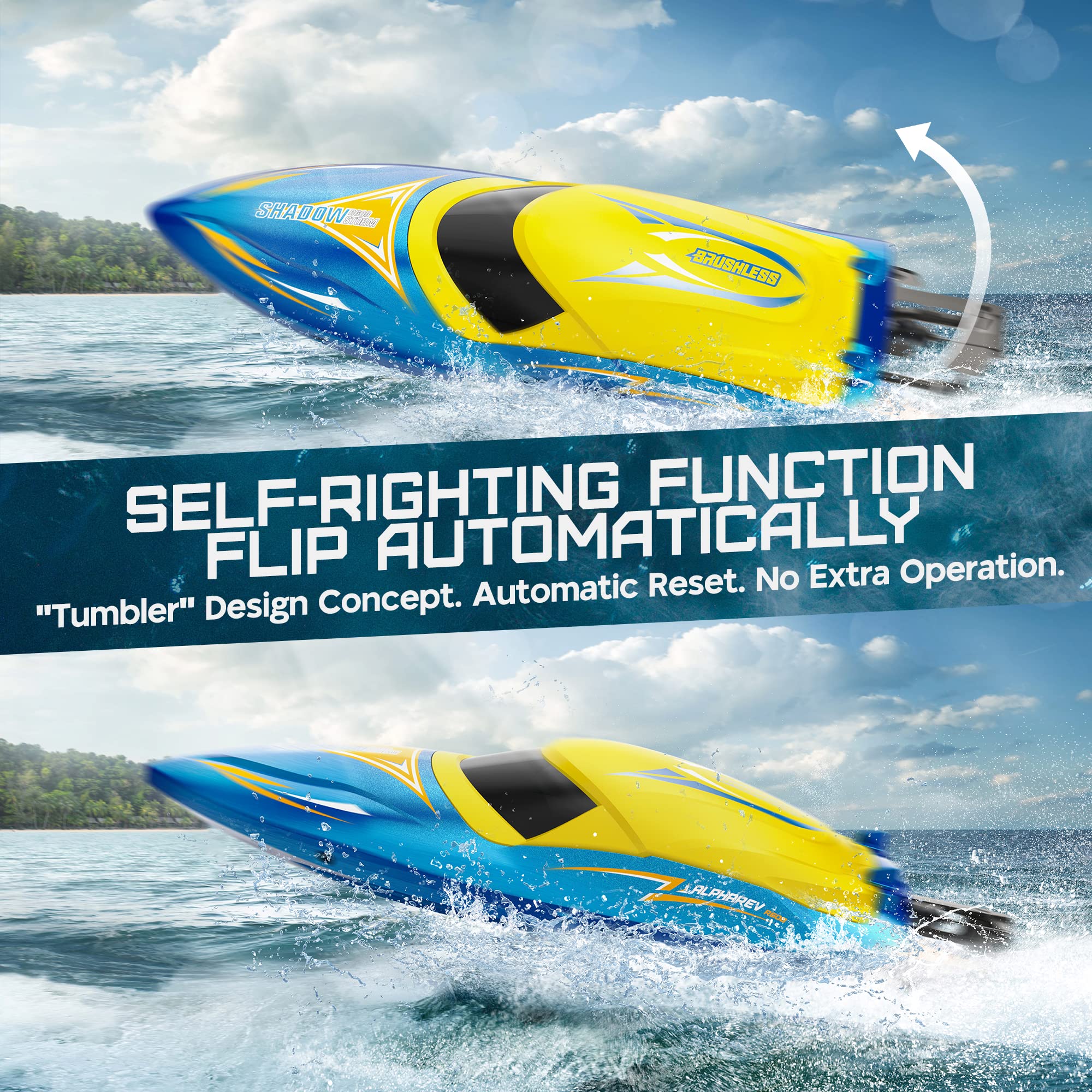 ALPHAREV R608 Brushless RC Boat for Adults - 30+ MPH High Speed Remote Control Boat for Pools, Lakes & Rivers, 2.4GHz Fast RC Speed Boat with Replaceable Parts - Perfect Summer Water Toy & Birthday Gift for Boys, Kids & Teens - Great for Racing, Pool Parties & Outdoor Water Adventures