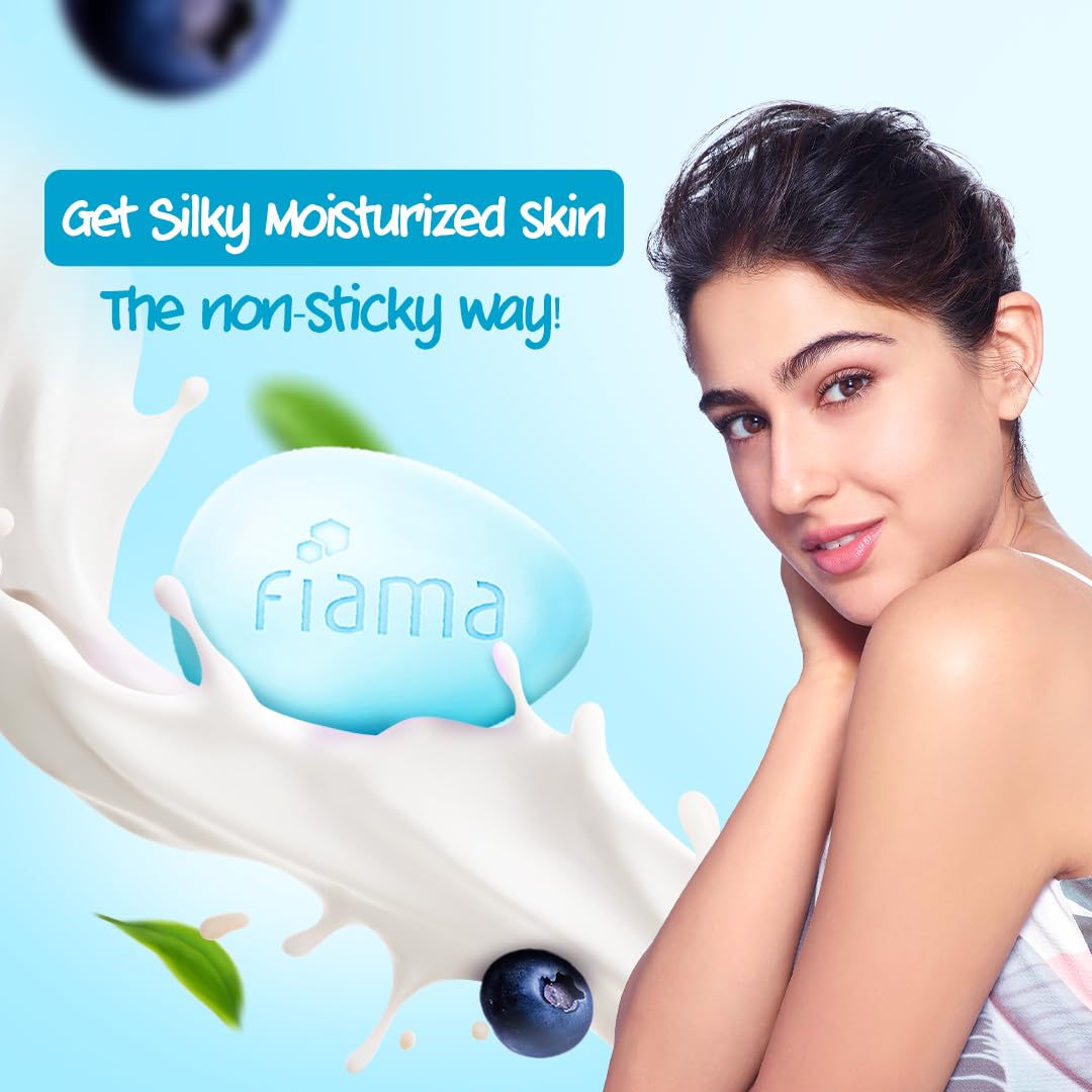 Fiama Moisturizing Soap Bar with Japanese Hokkaido Milk & Blueberry - Pack of 3 | Non-Sticky Moisturizing Soap for Soft Skin | Enriched with Vitamin F & Natural Fragrance | Perfect for Daily Bathing, Spa Days & Gift Giving