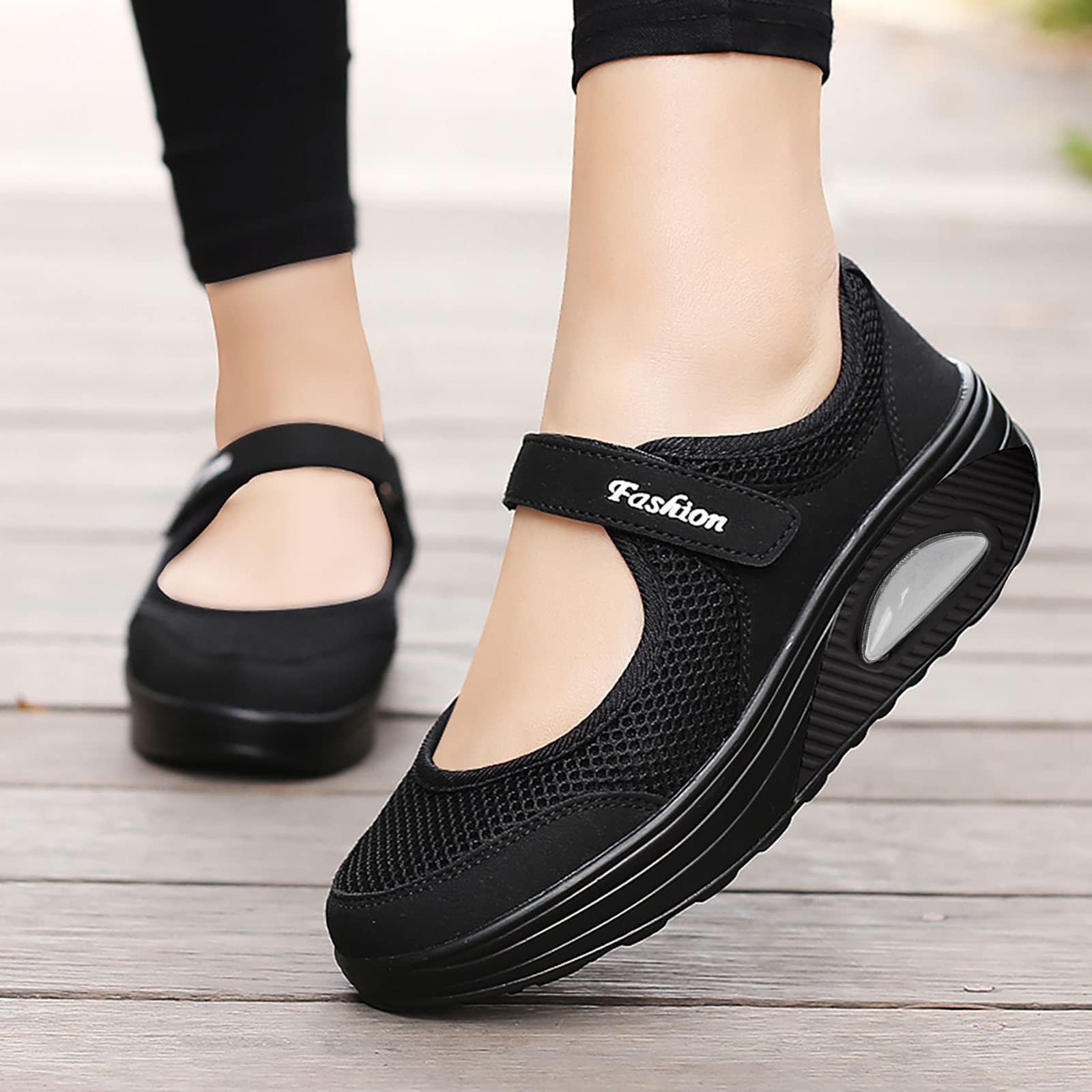 **Orthopedic Walking Shoes for Women - Slip-On Air Cushion Sneakers with Arch Support, Lightweight & Breathable Mesh for Running, Gym & Daily Wear (Black, Size 6) - Perfect for Comfort, Support & All-Day Wear**