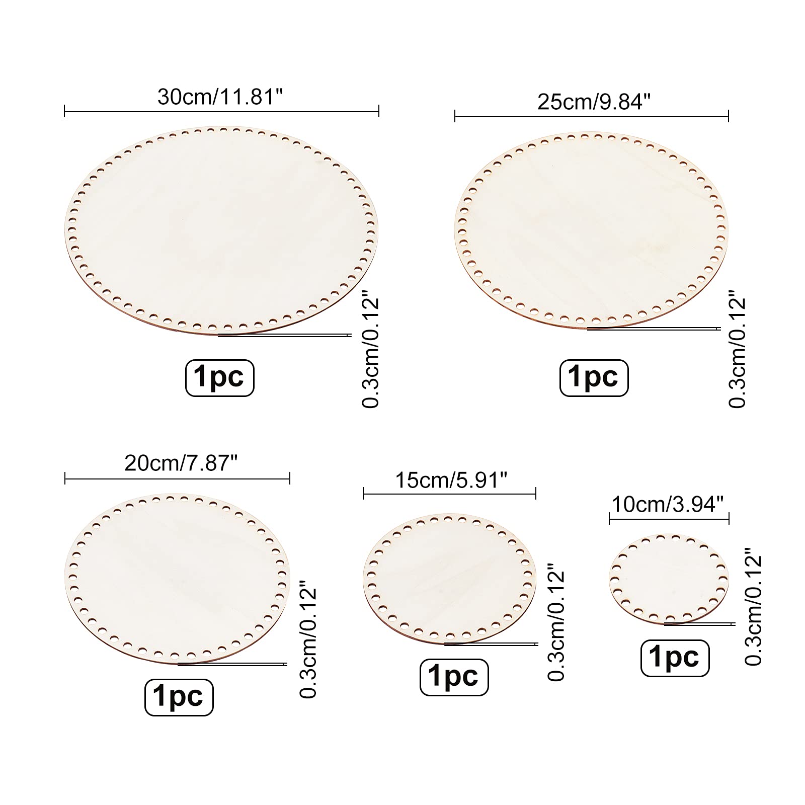Natural Wooden Basket Bases for Crochet - 5 Sizes (3.9/5.9/7.9/9.9/11.9 Inch) Round DIY Weaving Supplies - Perfect for Handmade Storage Baskets, Home Decor & Craft Projects