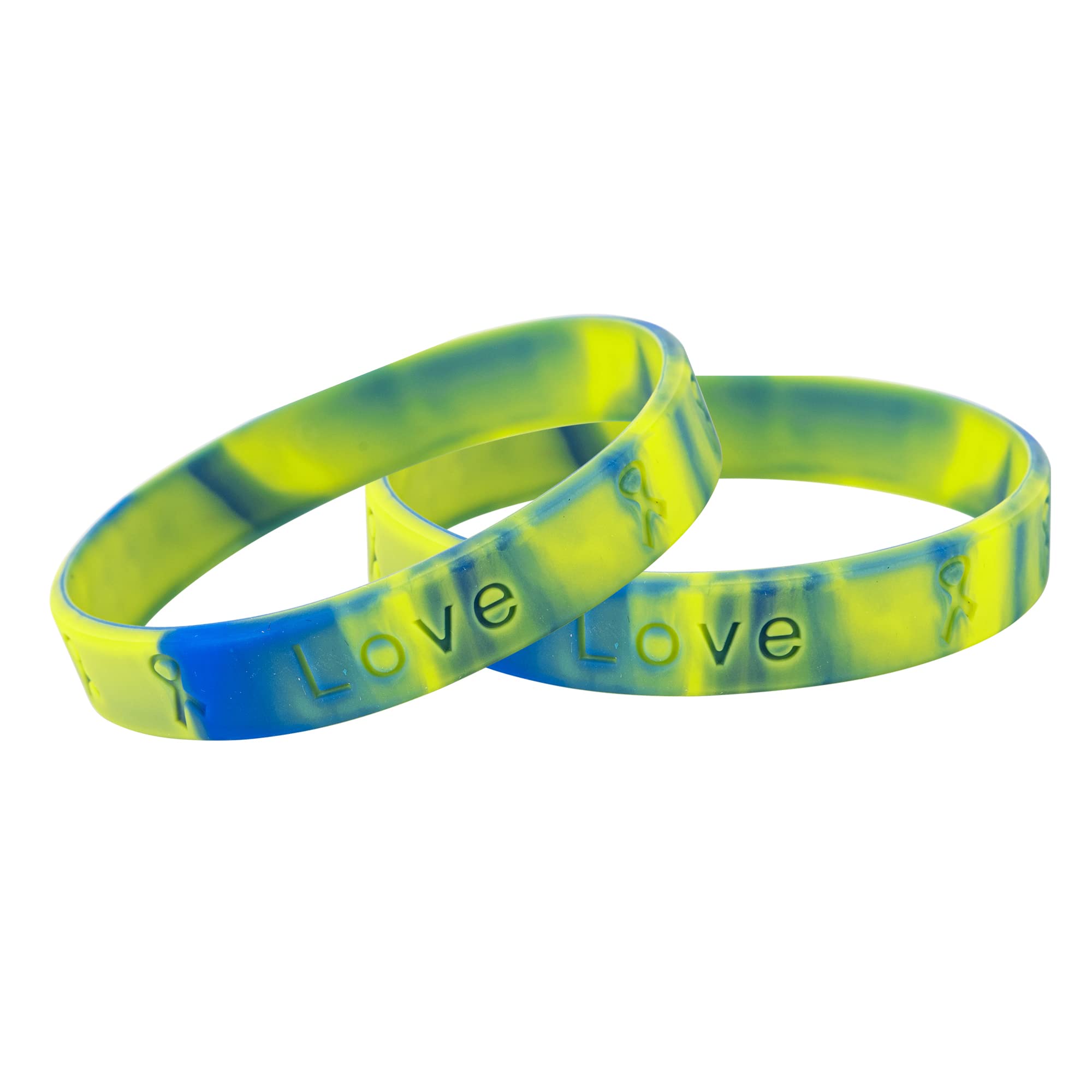 Blue & Yellow Silicone Wristband Bracelets - Support Ukraine & Down Syndrome Awareness Ribbon Bracelets - Fundraising, Charity Events & Everyday Wear