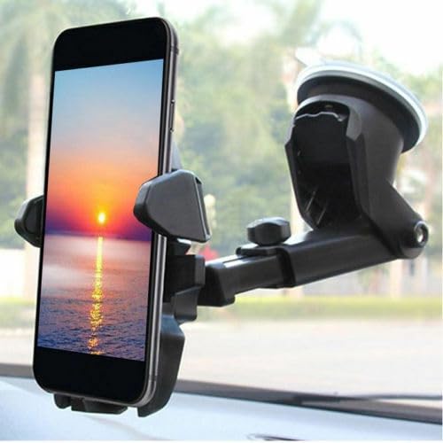 360° Universal Suction Cup Car Phone Holder - Windshield & Dashboard Mount for iPhone, Android Smartphones - Perfect for GPS Navigation, Hands-Free Driving & Road Trips