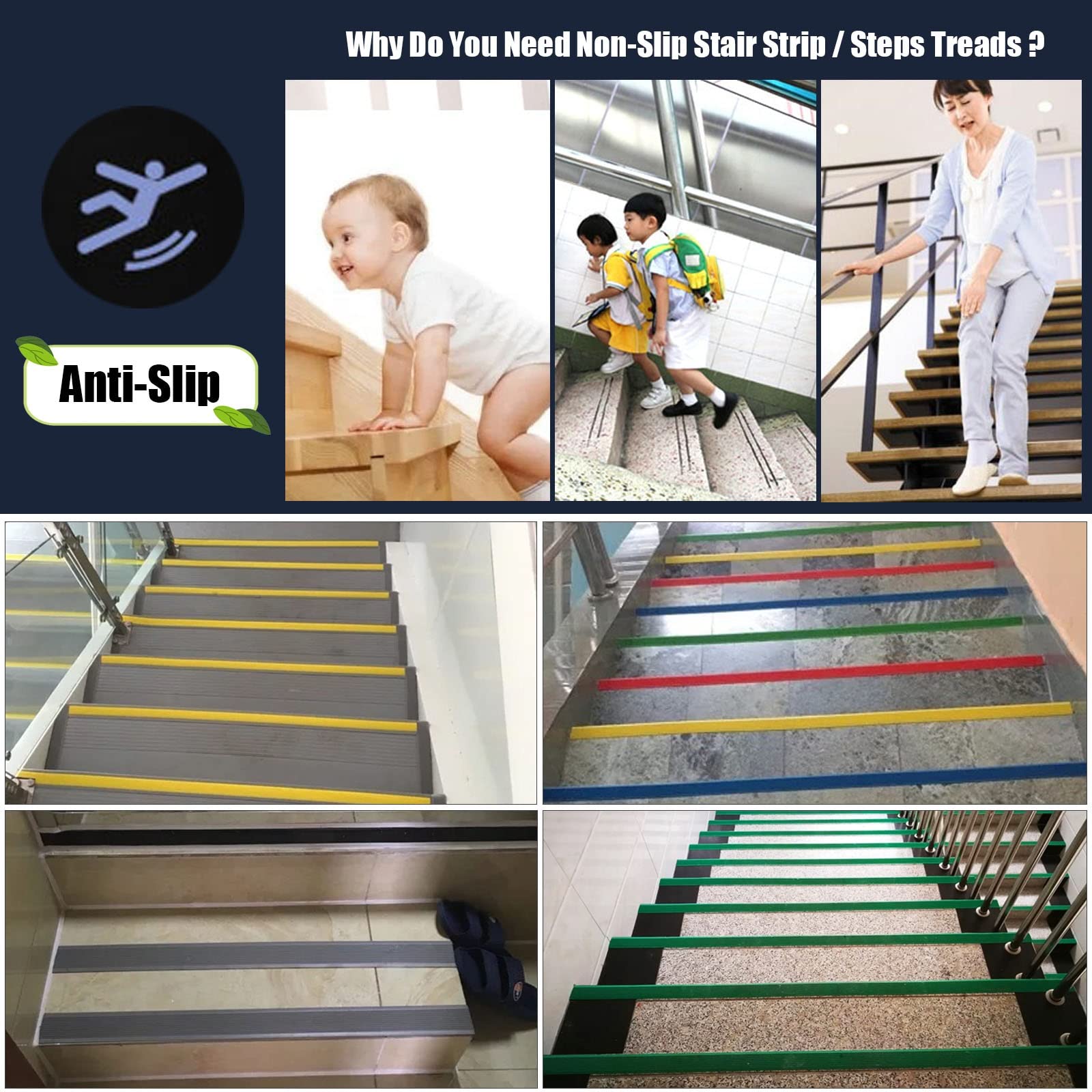Anti-Slip Stair Treads with Strong Adhesive Backing - 1.57 Inch Wide PVC Non-Slip Tape for Stairs, Steps & Floor Gaps - Black Safety Grip Strips (15m/49ft) - Perfect for Home, Office & Outdoor Steps to Prevent Slips & Falls