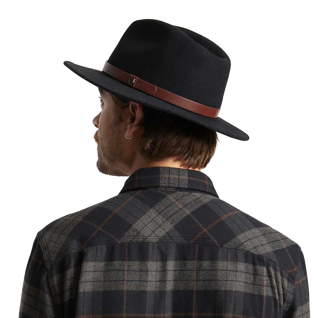 Brixton Messer Fedora Hat for Men - Classic Black Wool Felt Fedora for Outdoor, Casual, and Formal Wear