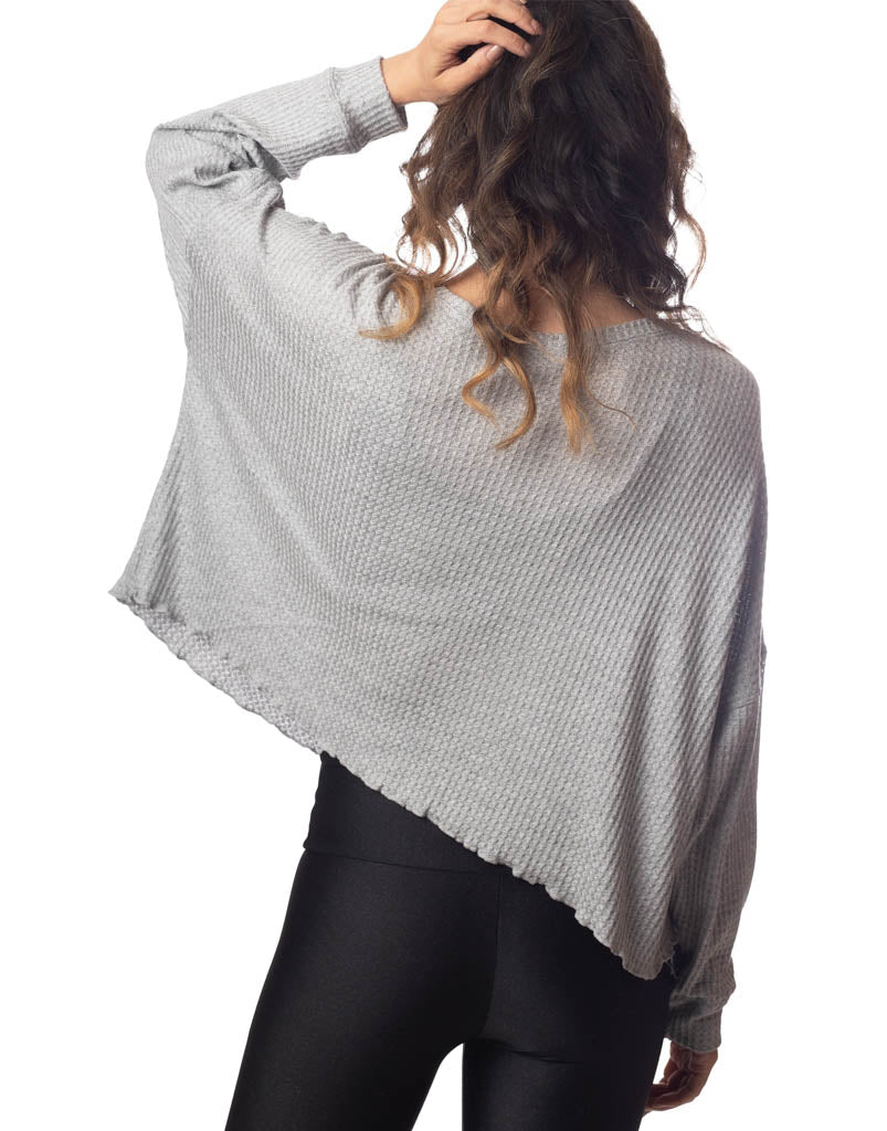 Oversized Waffle Knit Sweater - Soft Heather Gray Women's Pullover for Casual Wear & Cozy Loungewear
