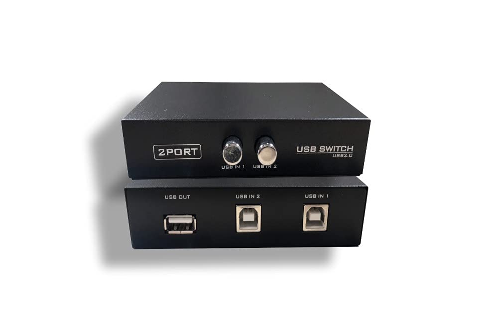 Kentek USB Type A to B 2-Port Manual Data Switch Box with Push Button - I/O AB Female Port for PC, Mac, Printer & Peripherals | Perfect for Home Office & Multi-Device Workstations