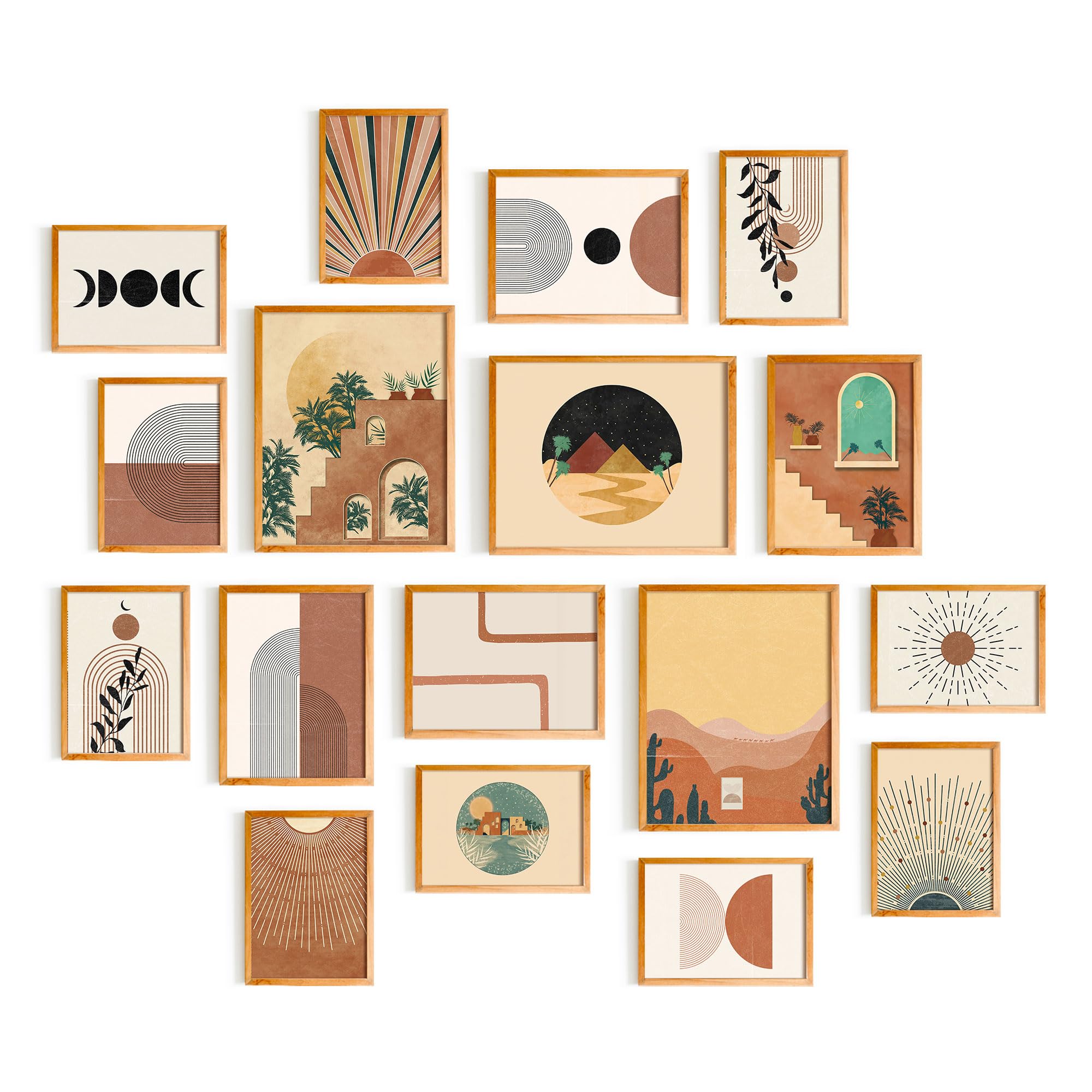 Minimalist Boho Wall Art Set - 17 PCS Unframed Sun-Themed Decor for Stylish Boho Bedroom, Living Room, Bathroom & Office | Perfect for Modern Home Aesthetics & Boho Chic Interior Design | Ideal for Creating a Relaxing Bohemian Vibe in Any Space
