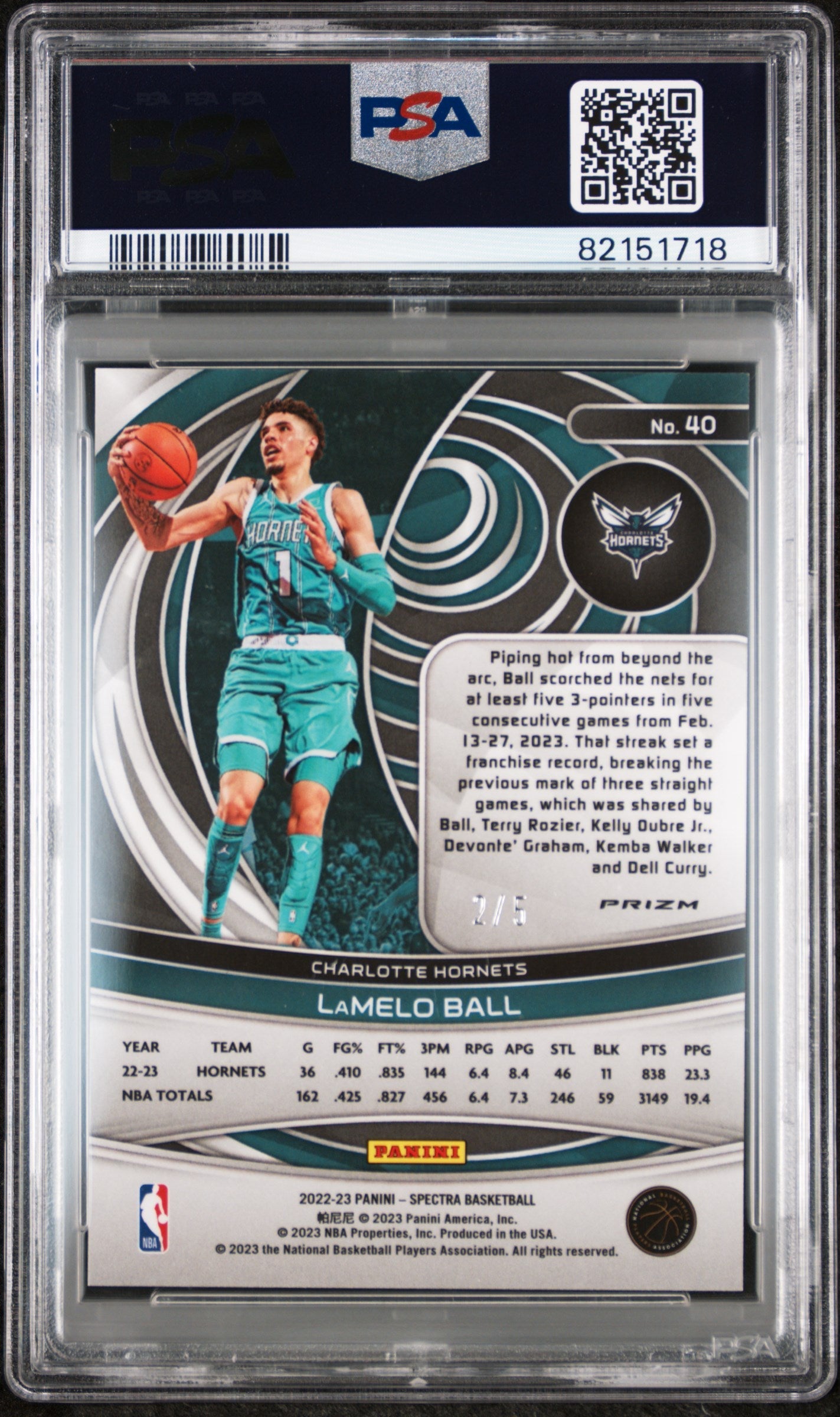 2022 Panini Spectra PSA 9 Lamelo Ball Marble 2/5 #40 Rare Basketball Trading Card - Perfect for Collectors and Sports Memorabilia Enthusiasts