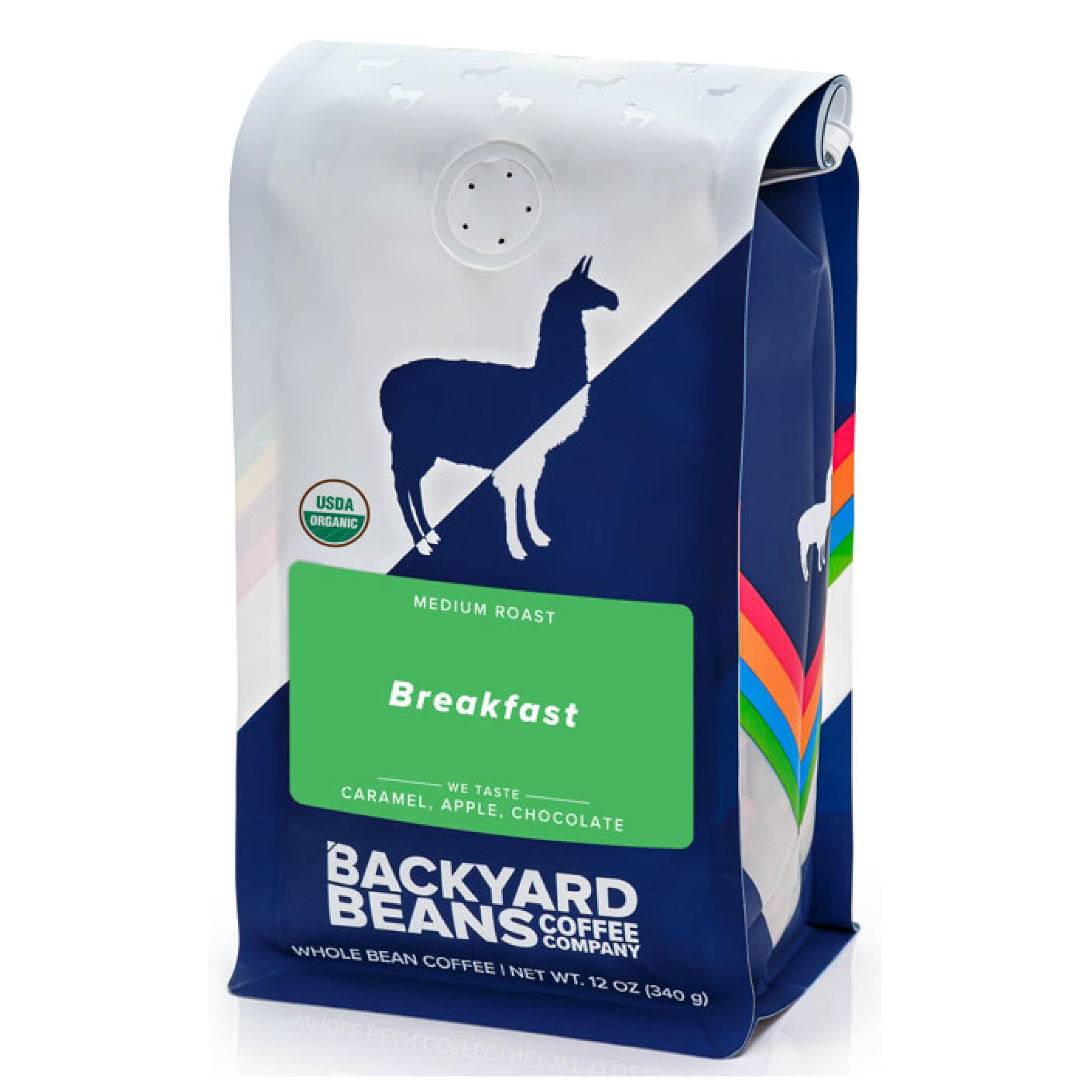 Organic Backyard Beans Coffee Breakfast Blend - Medium Roast Whole Bean Coffee, 12oz | Perfect for Morning Brew, Office Coffee Break & Camping Trips