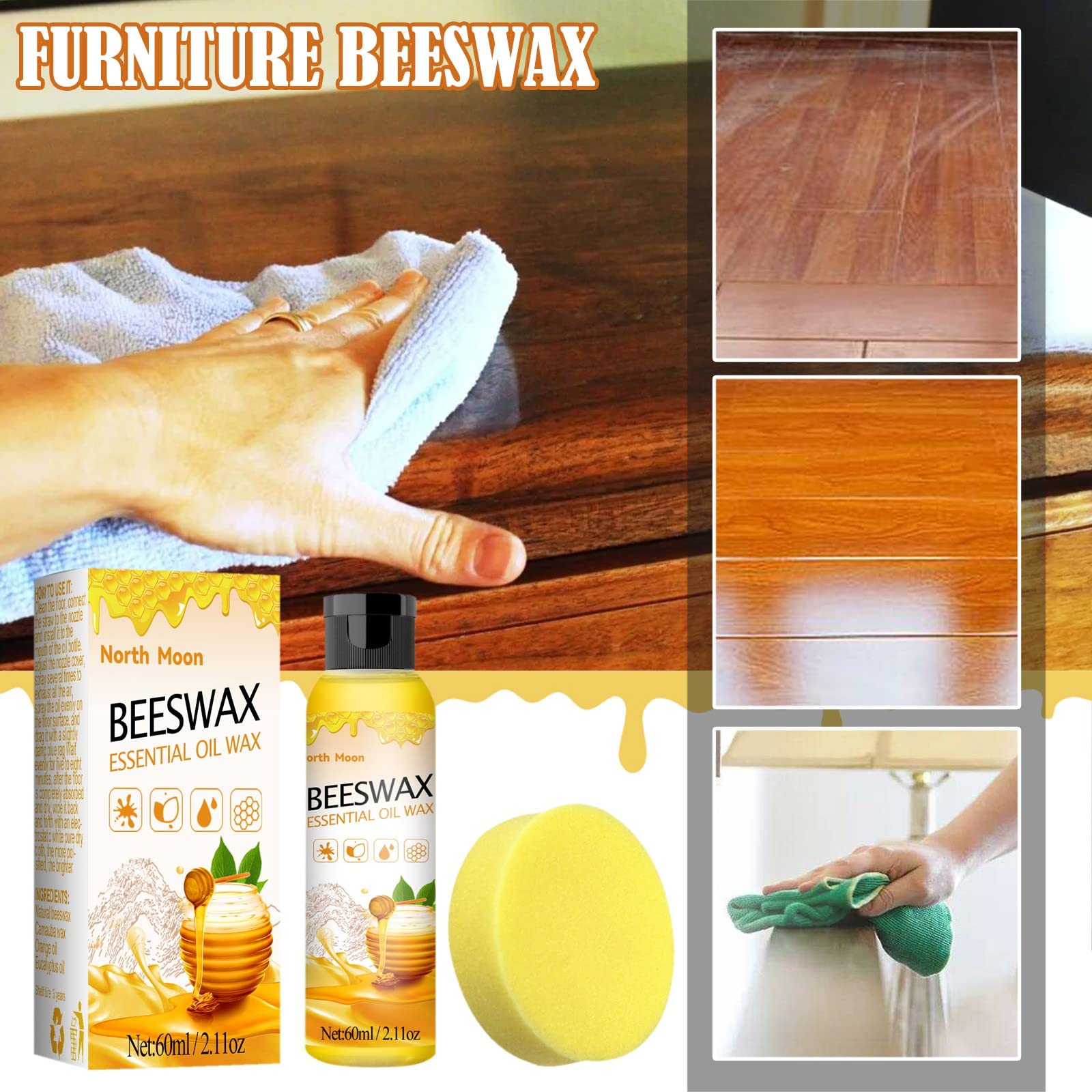 Ampopt 50ML Natural Beeswax Furniture Polish - Scratch Repair & Brightening Wax for Wood Care - Multicolor, One Size - Perfect for Tables, Chairs & Antique Furniture Restoration