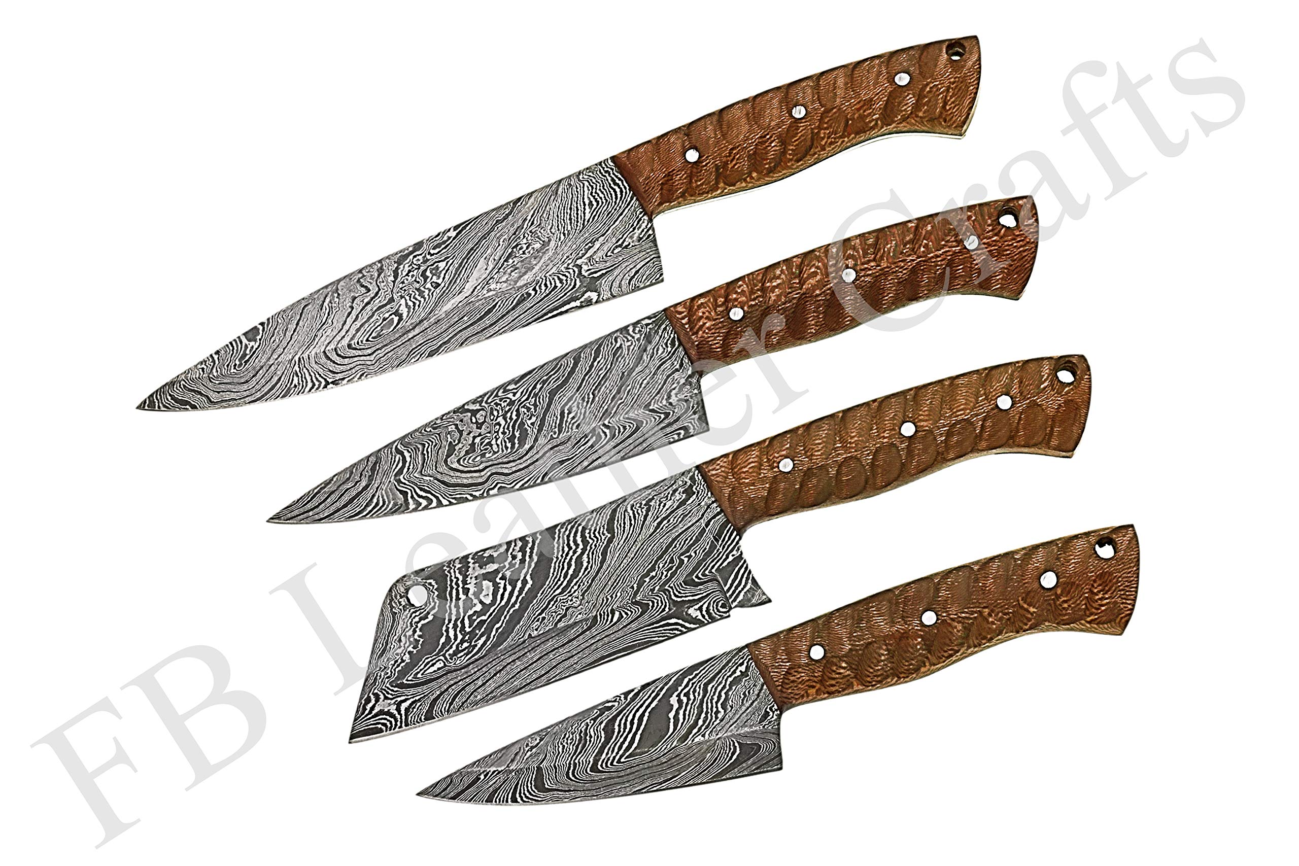Premium Damascus Steel Kitchen Knives Set - 4-Piece Chef Knife Collection with Engraved Snack Wood Handle (FBK-1099) - Perfect for Professional Chefs, Home Cooking & Gourmet Food Preparation