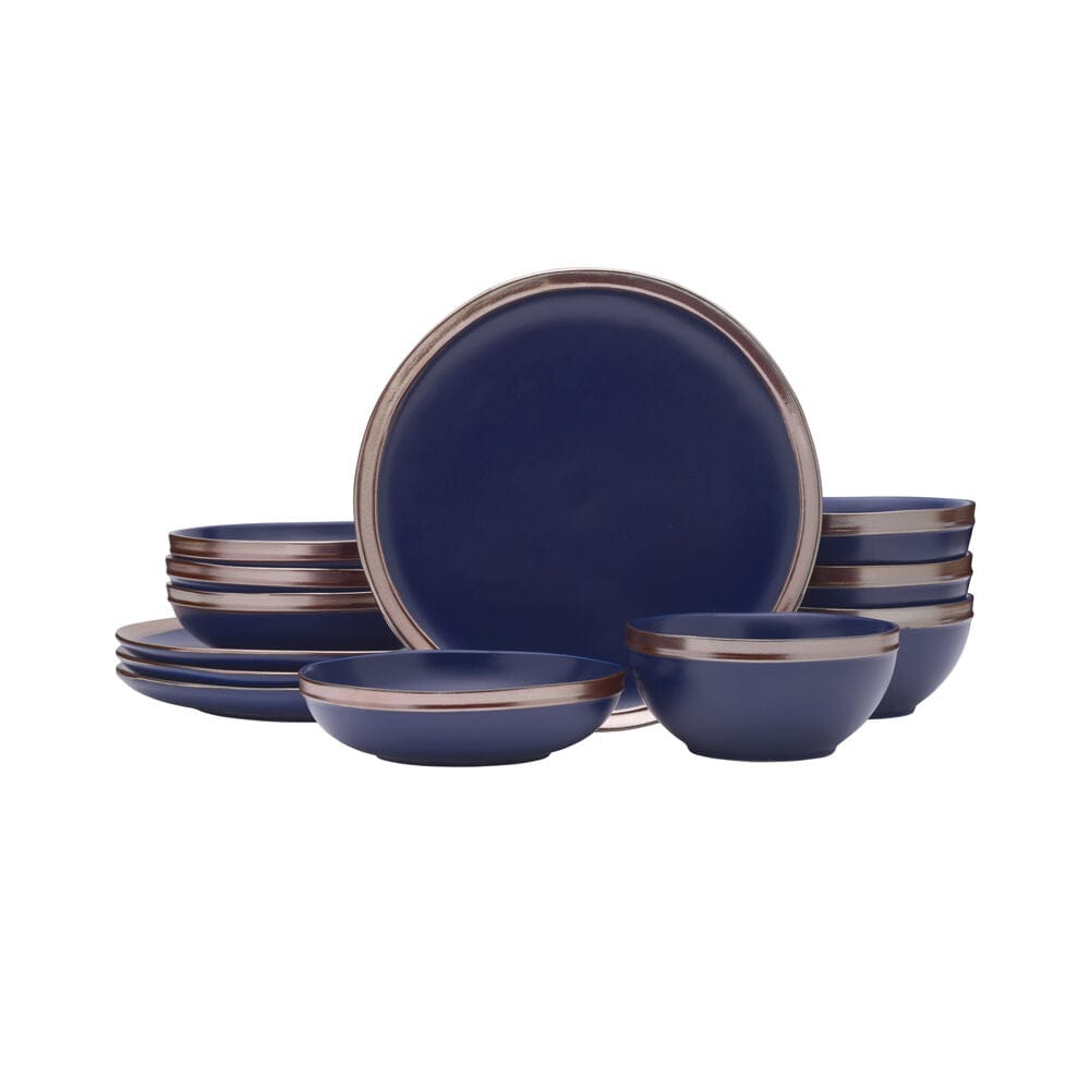 Miller Blue 12-Piece Dinnerware Set - Service for 4 People, Porcelain Plates & Bowls for Everyday Dining, Family Meals & Dinner Parties