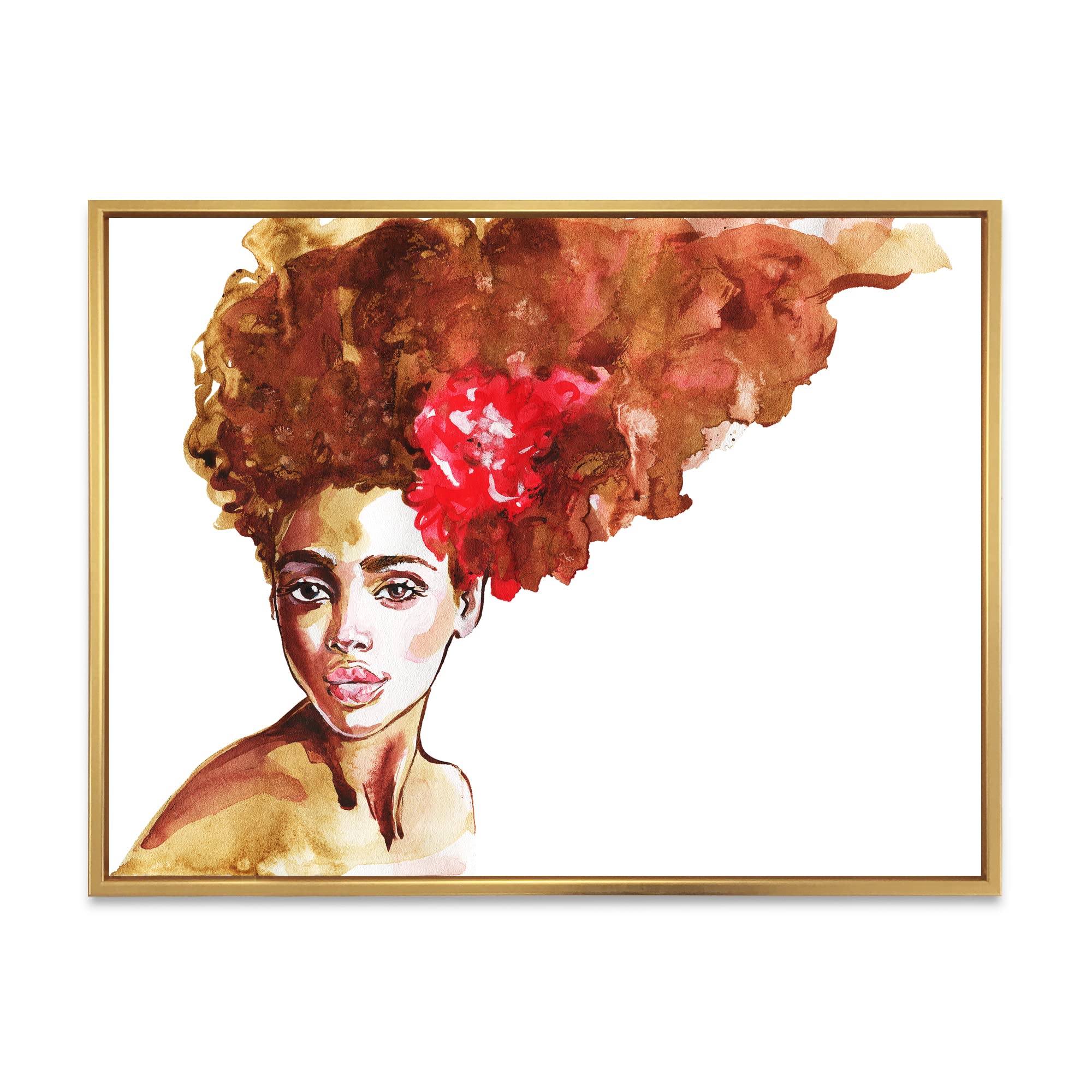 DesignQ Portrait of Young African American Woman II - Modern Framed Canvas Wall Art Print for Living Room, Bedroom & Office Decor - Black Artwork for Home & Office Wall Decor