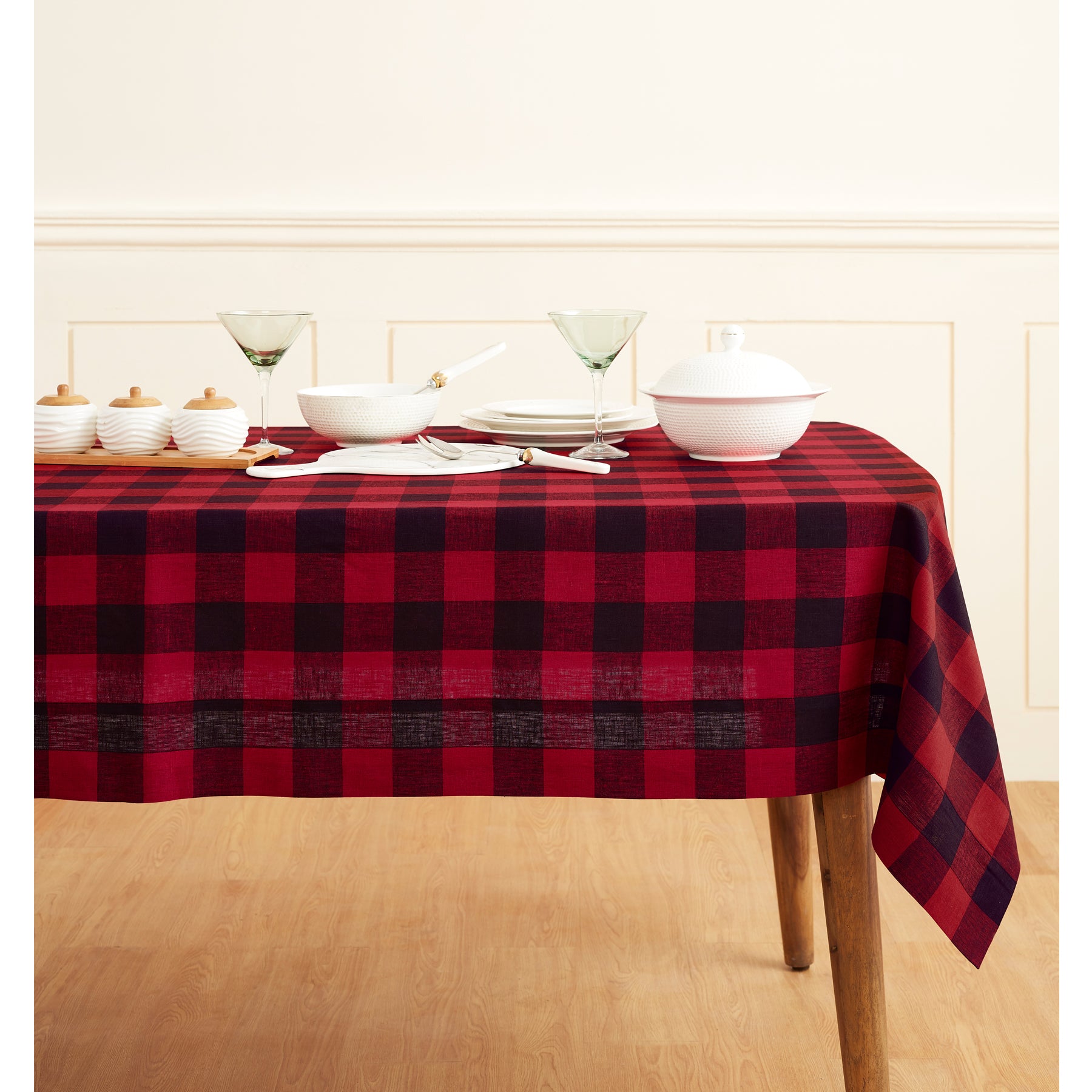 Buffalo Check Tablecloth - Red and Black Plaid Cotton Table Cover for Kitchen, Dining Room, and Picnic - Perfect for Holiday Decor and Outdoor Gatherings
